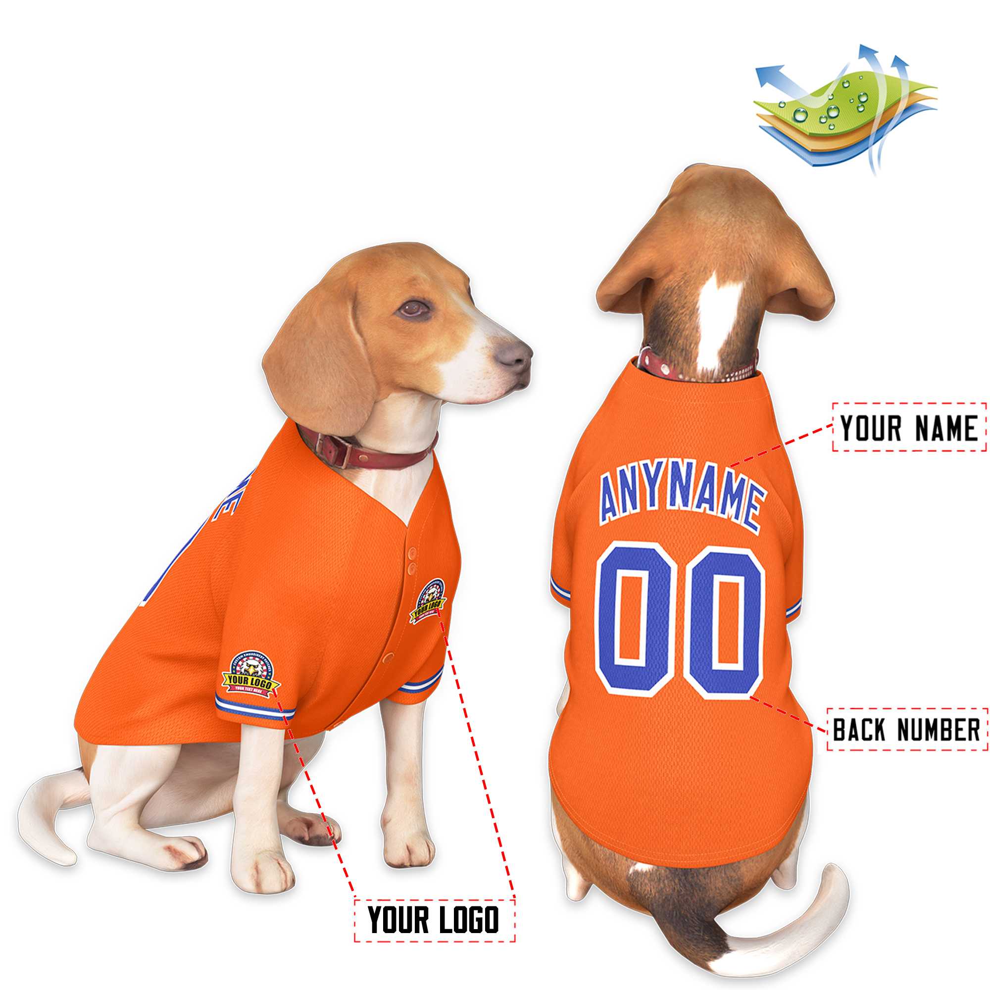 Custom Orange Royal-White Classic Style Dog Jersey