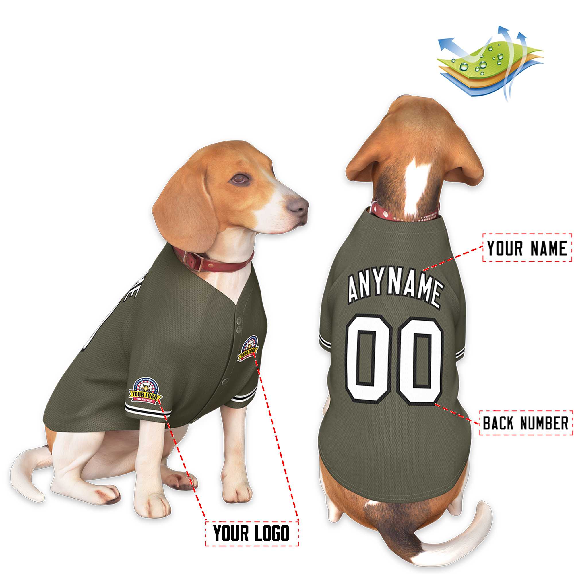 Custom Olive White-Black Classic Style Dog Jersey