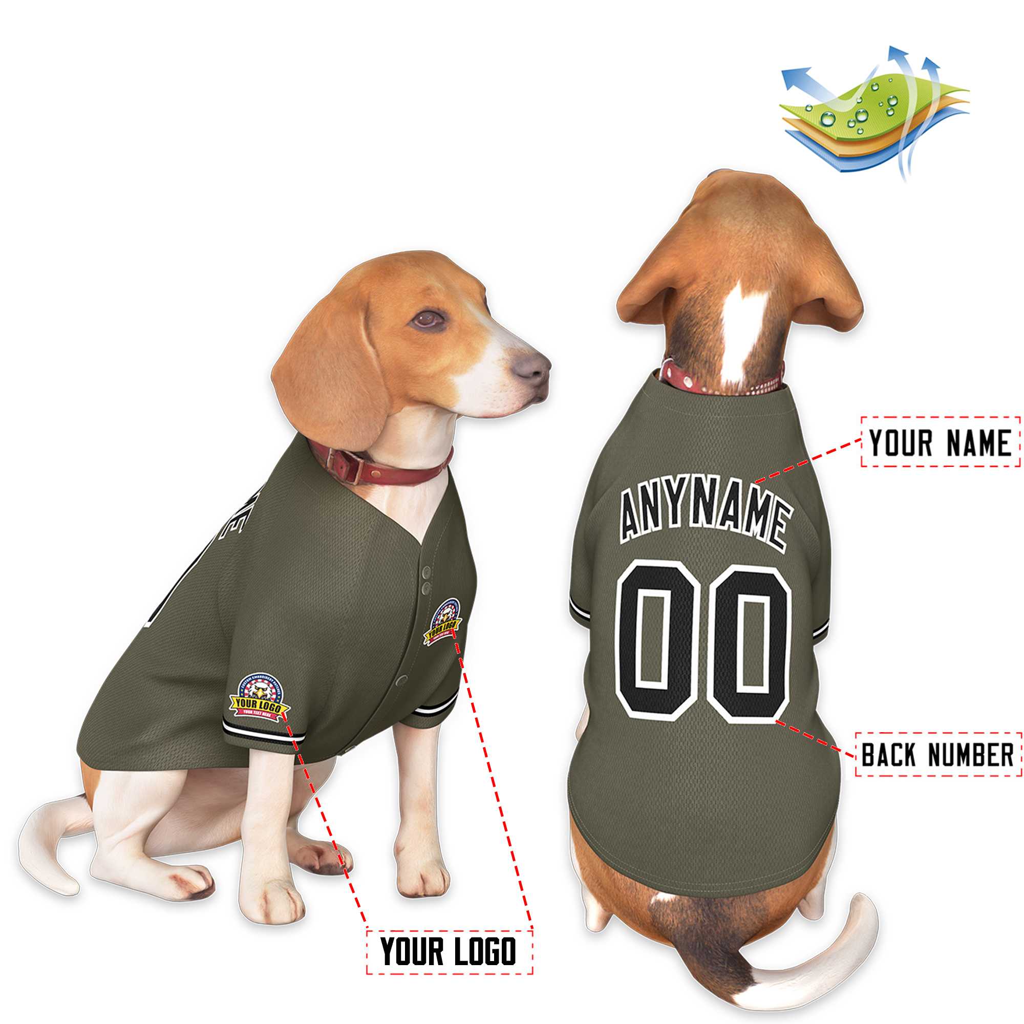 Custom Olive Black-White Classic Style Dog Jersey