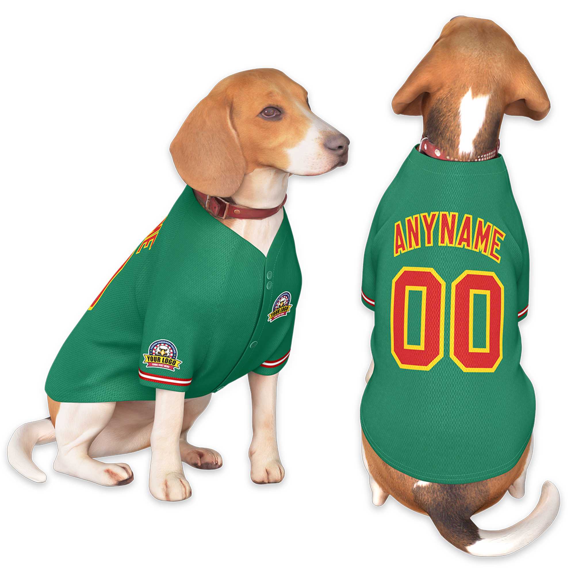 Custom Kelly Green Red-Gold Classic Style Dog Jersey