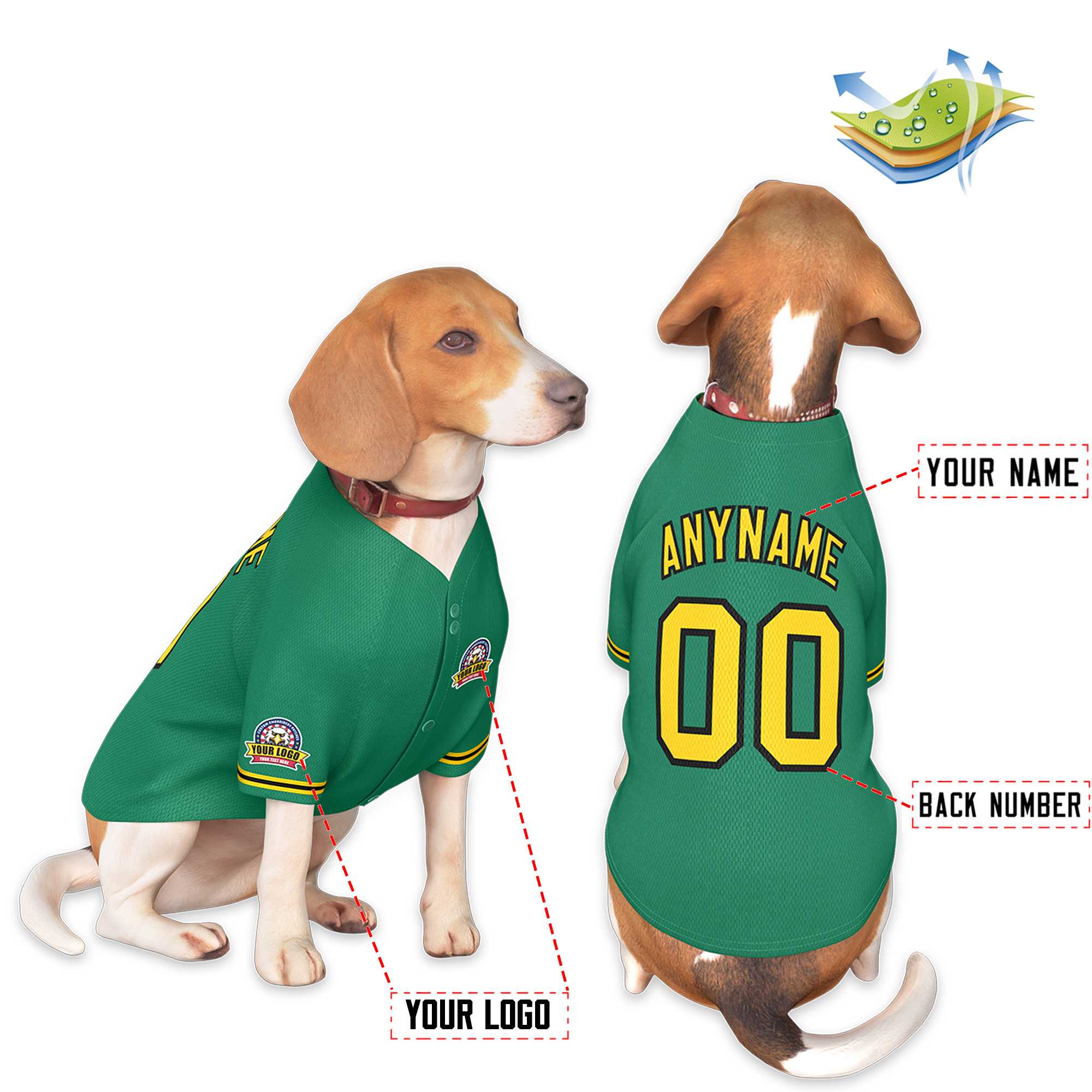 Custom Kelly Green Gold-Black Classic Style Dog Jersey