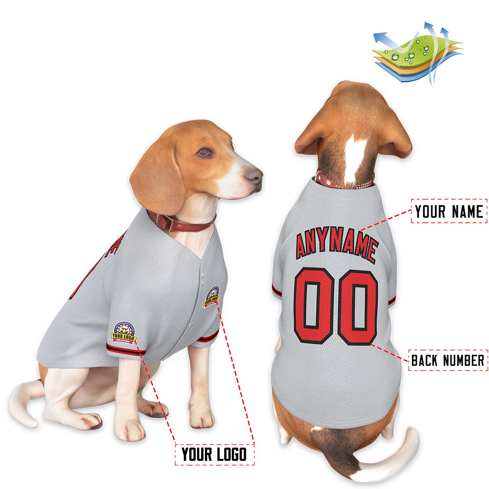 Custom Gray Red-Black Classic Style Dog Jersey