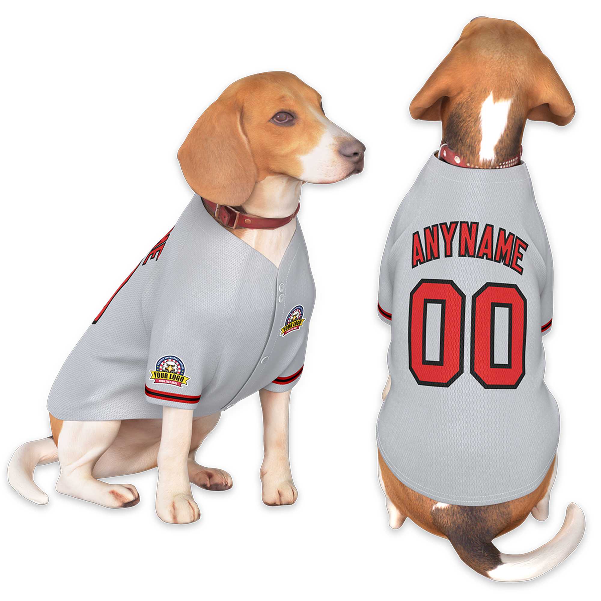 Custom Gray Red-Black Classic Style Dog Jersey