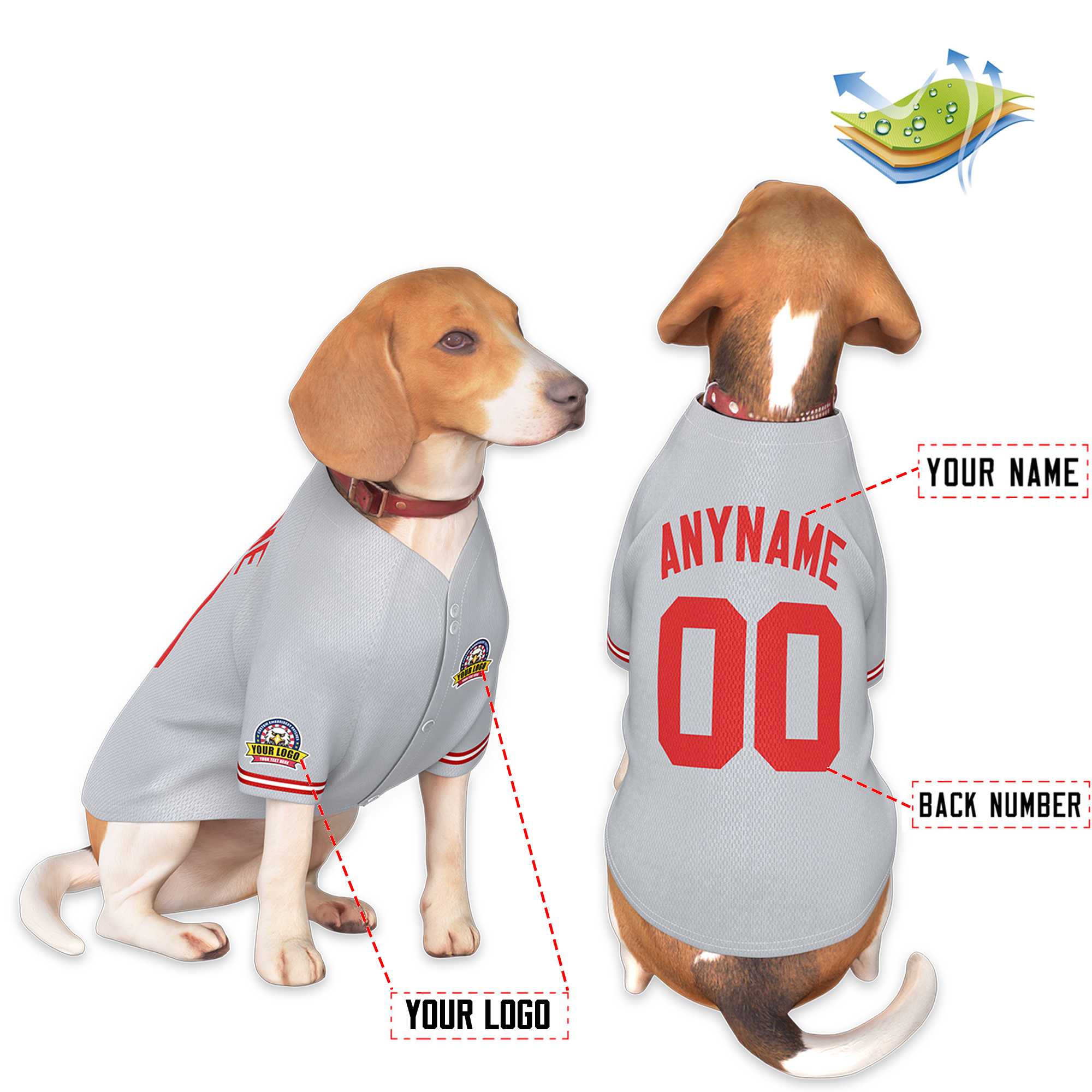 Maillot pour chien de style classique gris rouge personnalisé