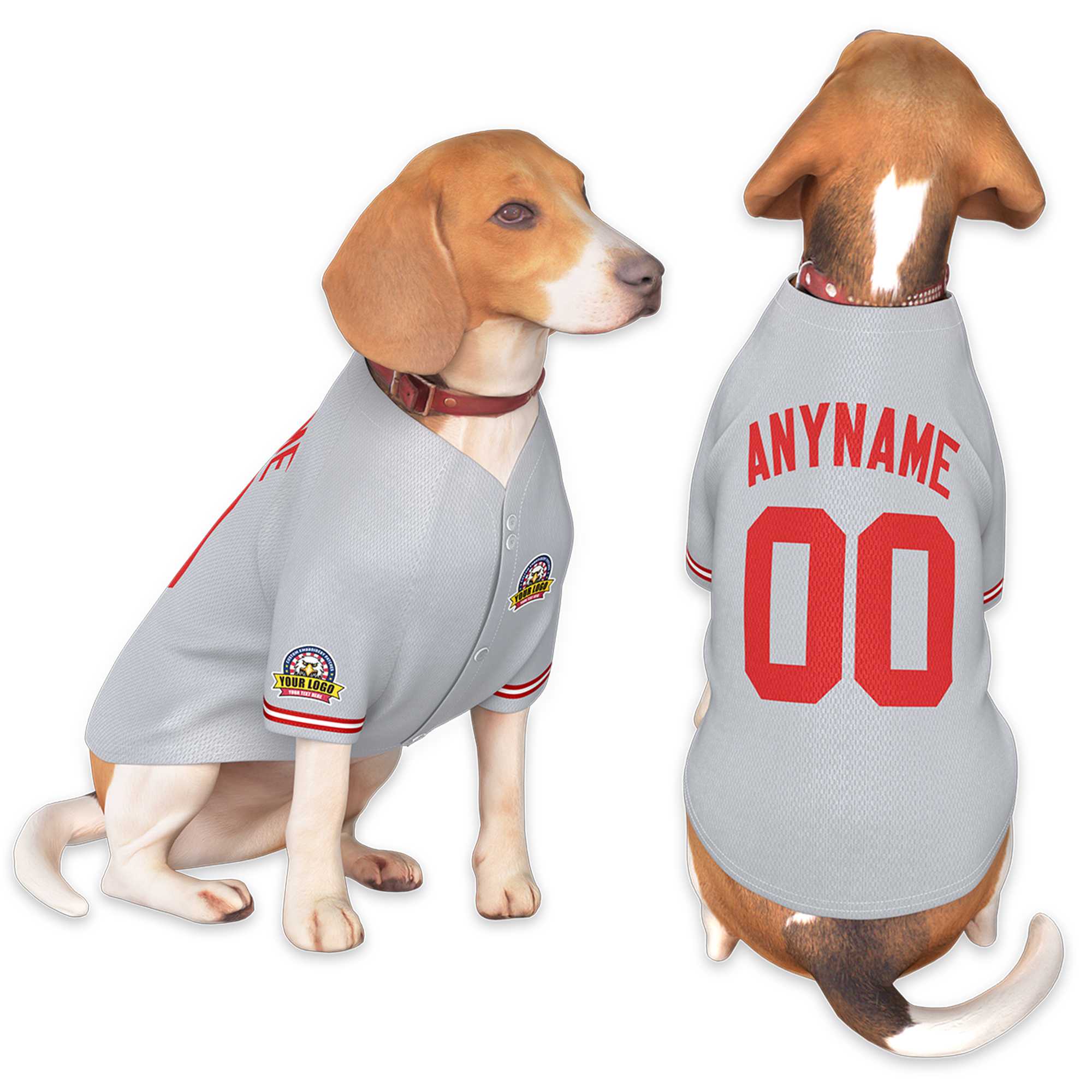 Custom Gray Red Classic Style Dog Jersey