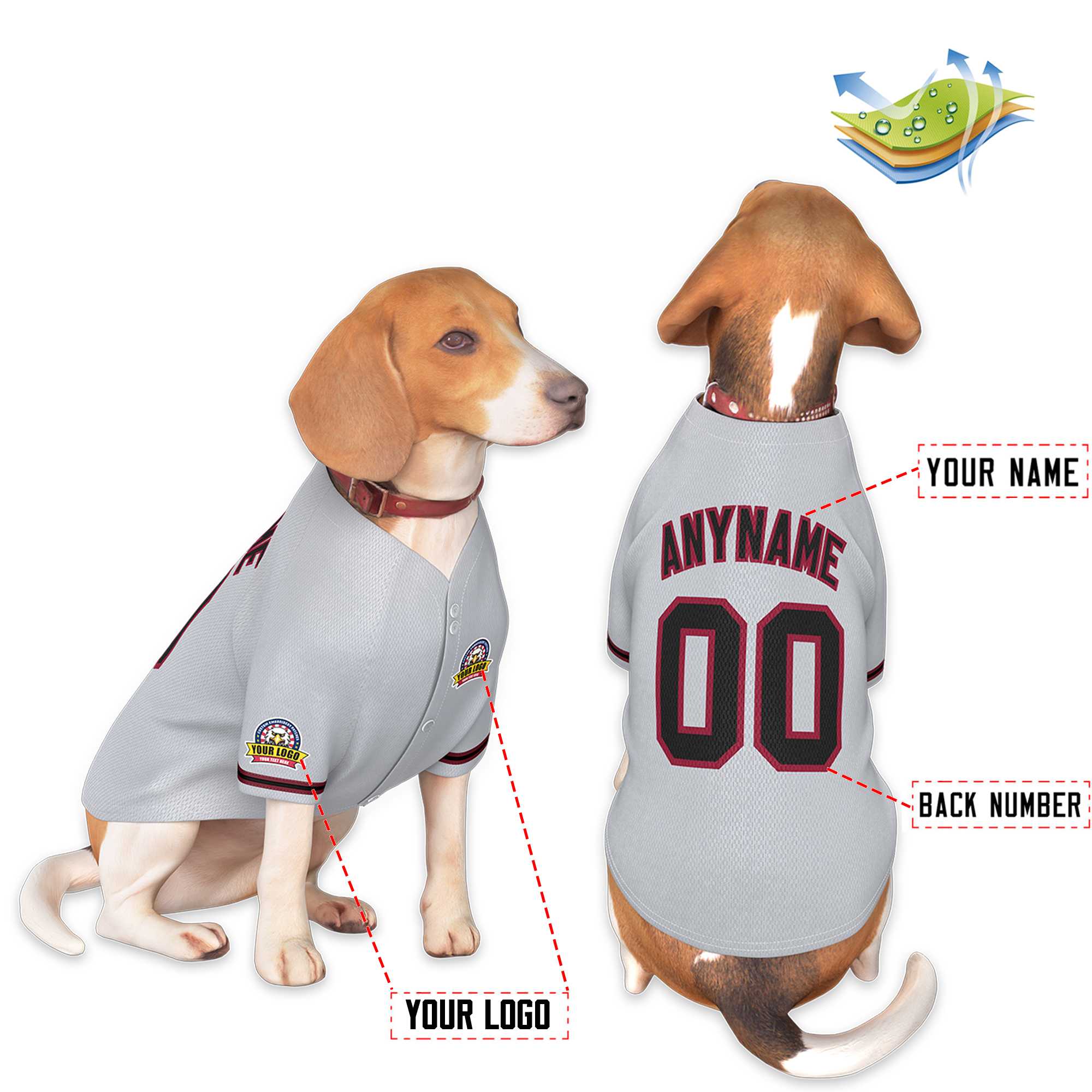 Custom Gray Black-Crimson Classic Style Dog Jersey