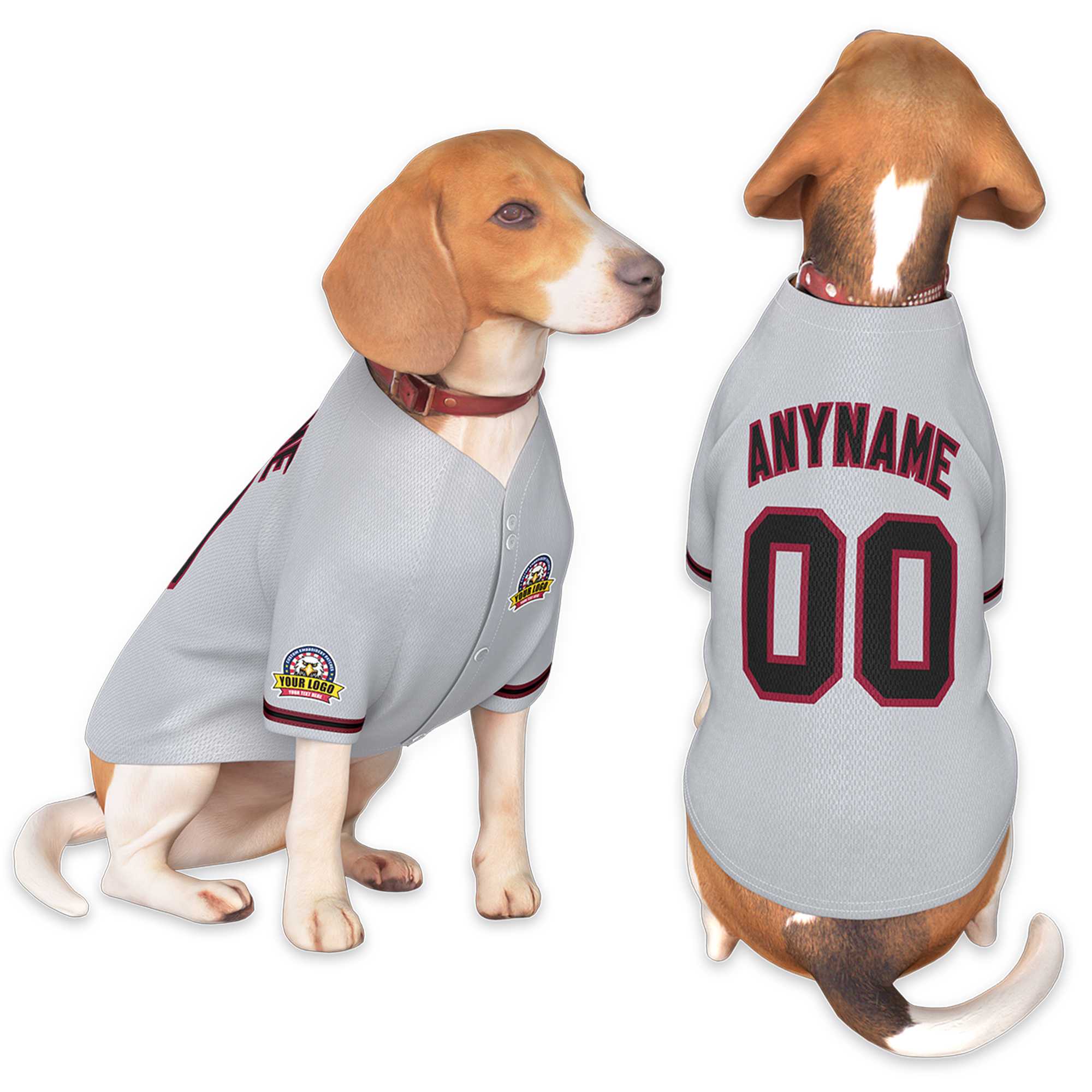 Custom Gray Black-Crimson Classic Style Dog Jersey