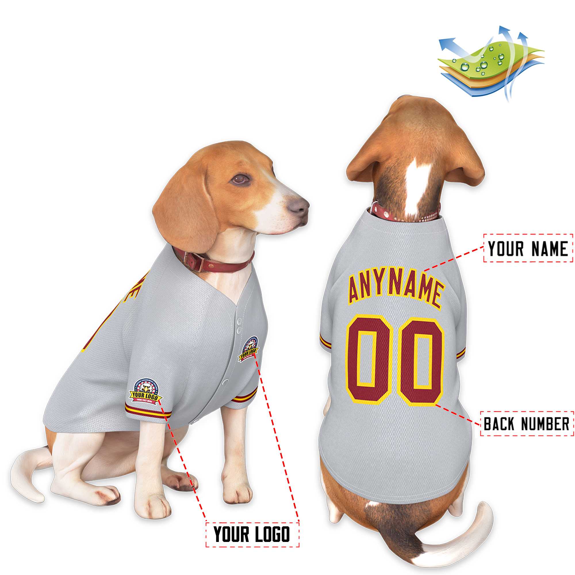 Custom Gray Crimson-Gold Classic Style Dog Jersey