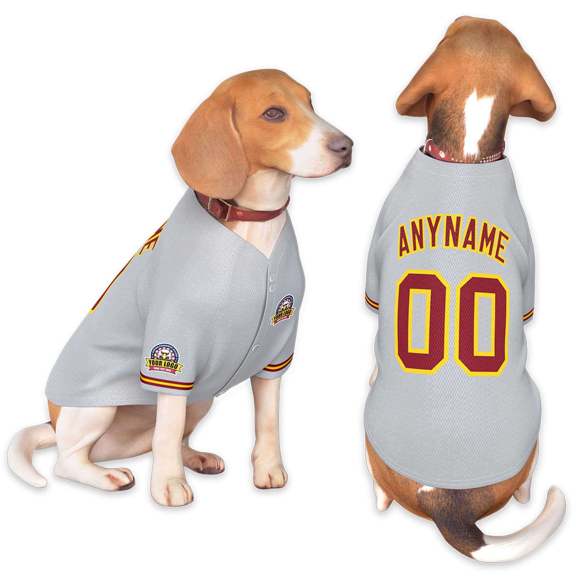 Custom Gray Crimson-Gold Classic Style Dog Jersey