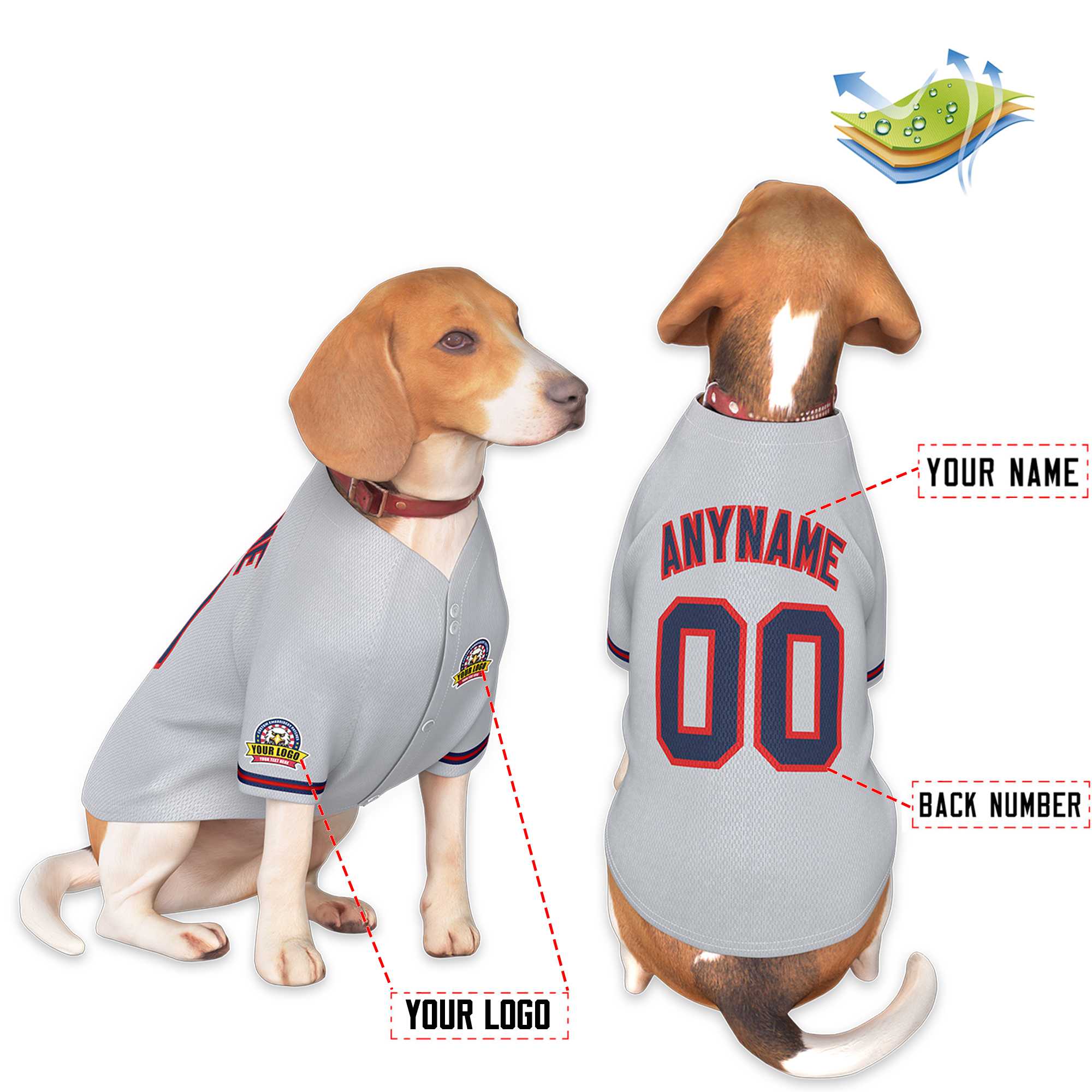 Custom Gray Navy-Red Classic Style Dog Jersey