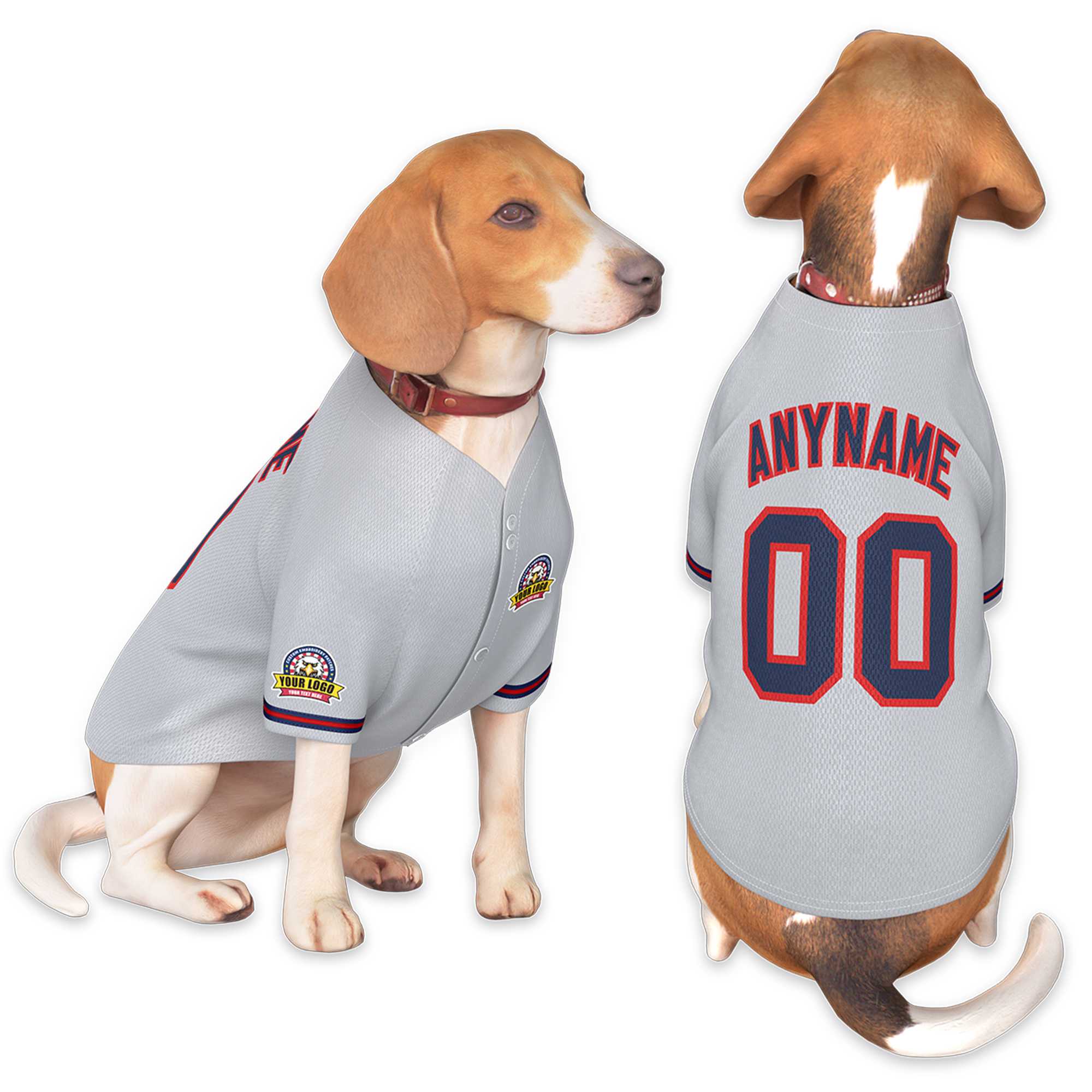 Custom Gray Navy-Red Classic Style Dog Jersey