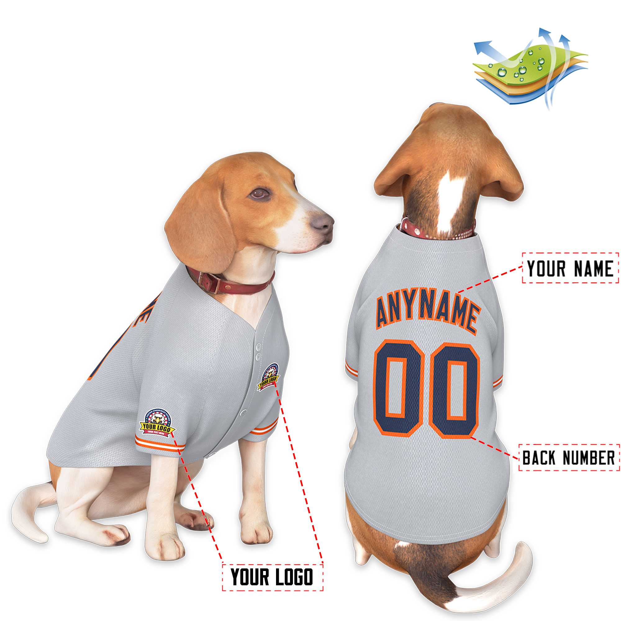 Custom Gray Navy-Orange Classic Style Dog Jersey