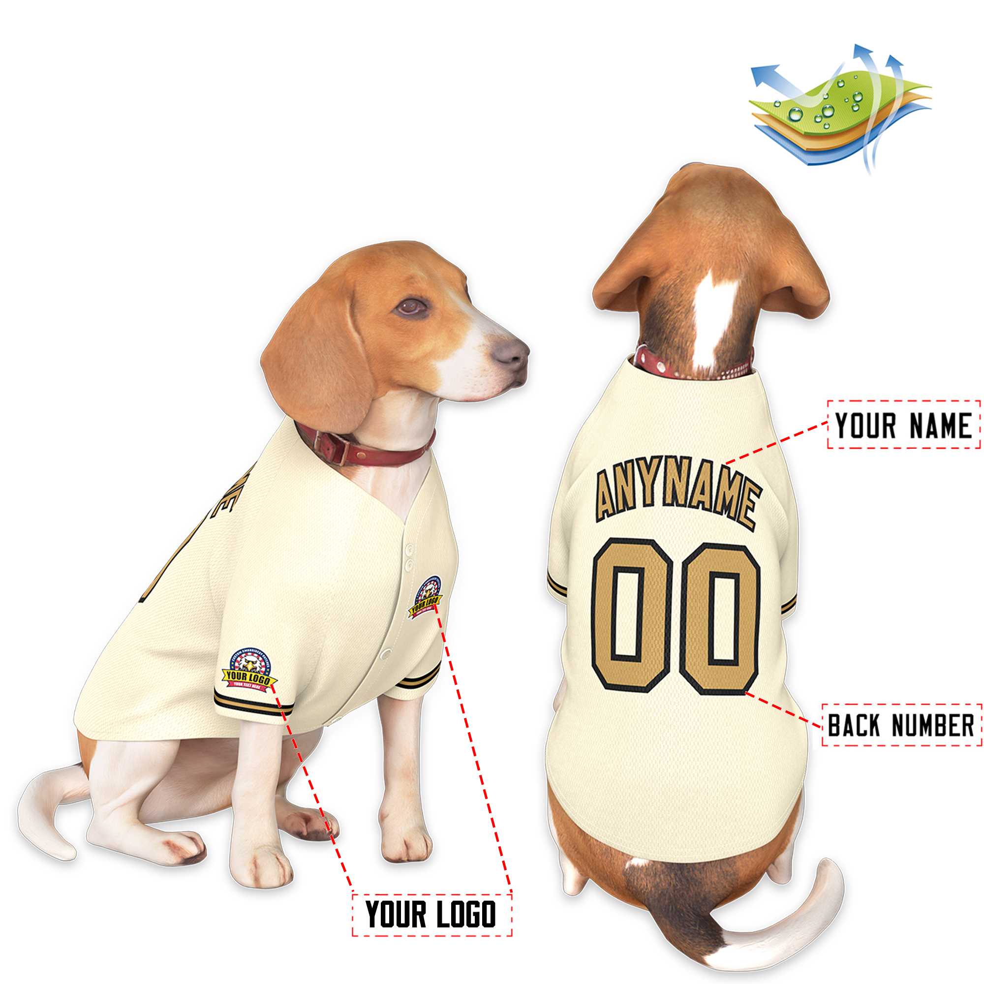 Custom Khaki Old Gold-Black Classic Style Dog Jersey