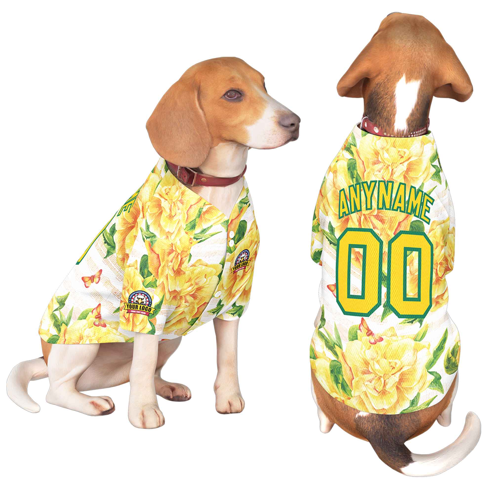 Custom Gold Kelly Green Graffiti Pattern Dog Jersey