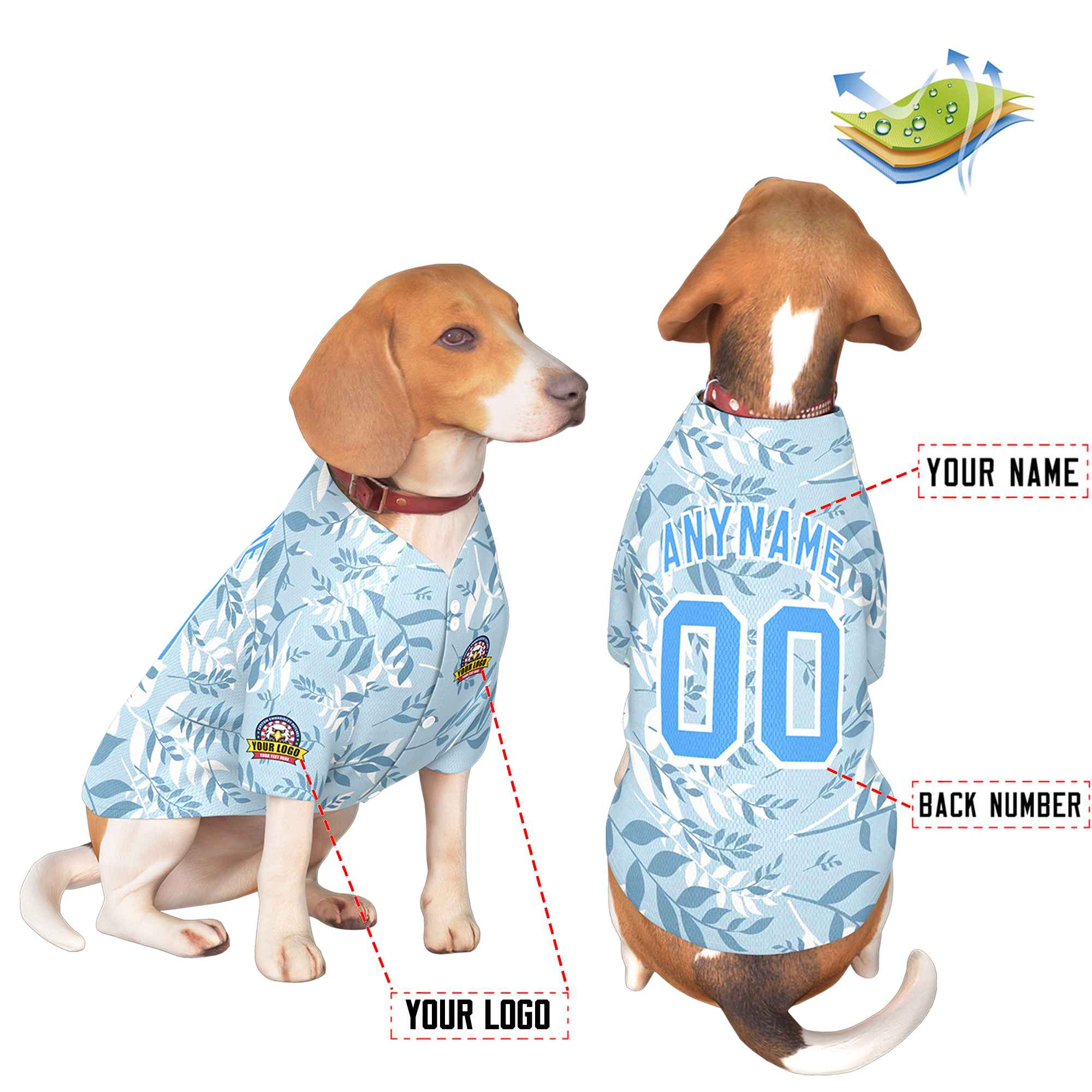 Custom Powder Blue White Graffiti Pattern Dog Jersey