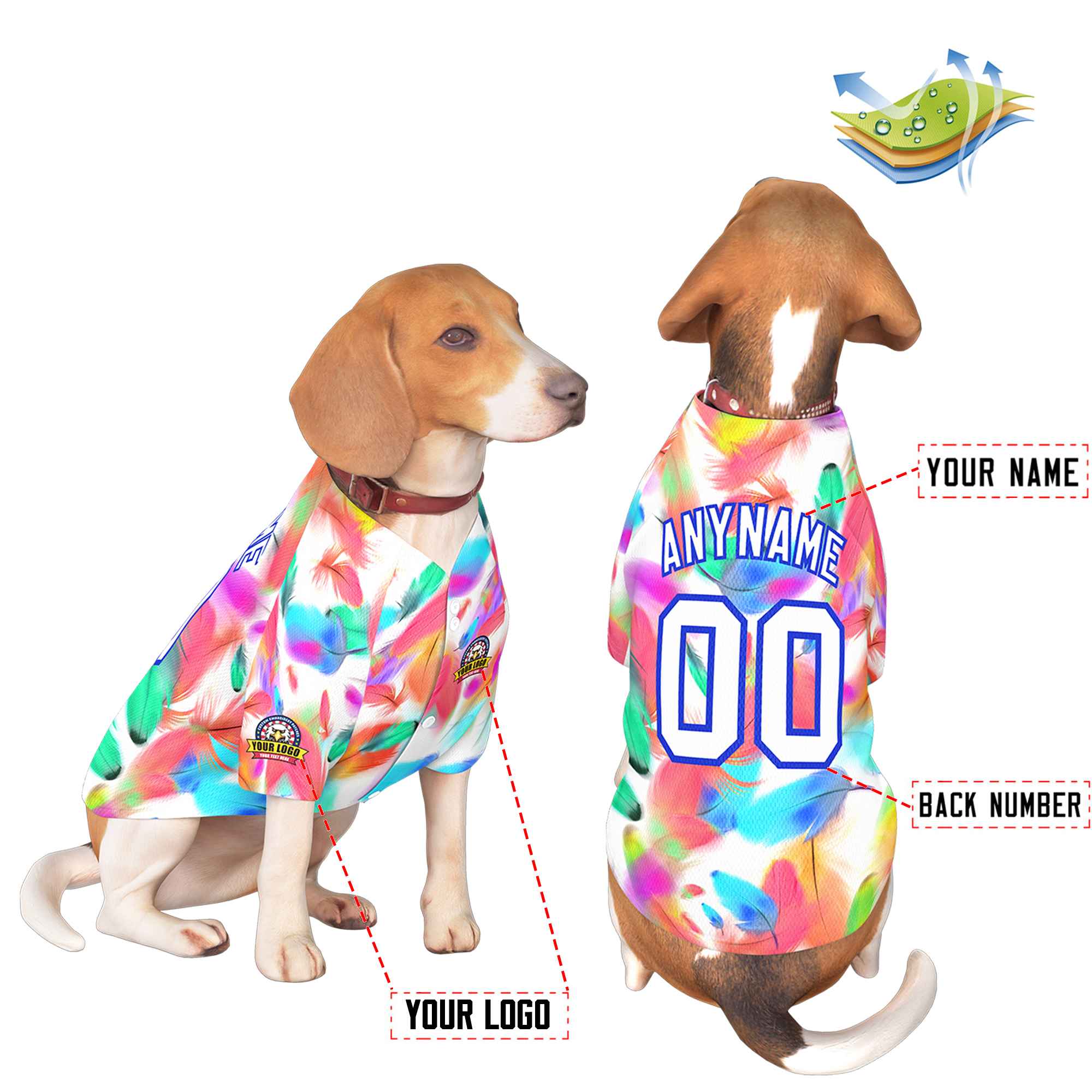 Maillot pour chien à motif de graffiti royal blanc personnalisé