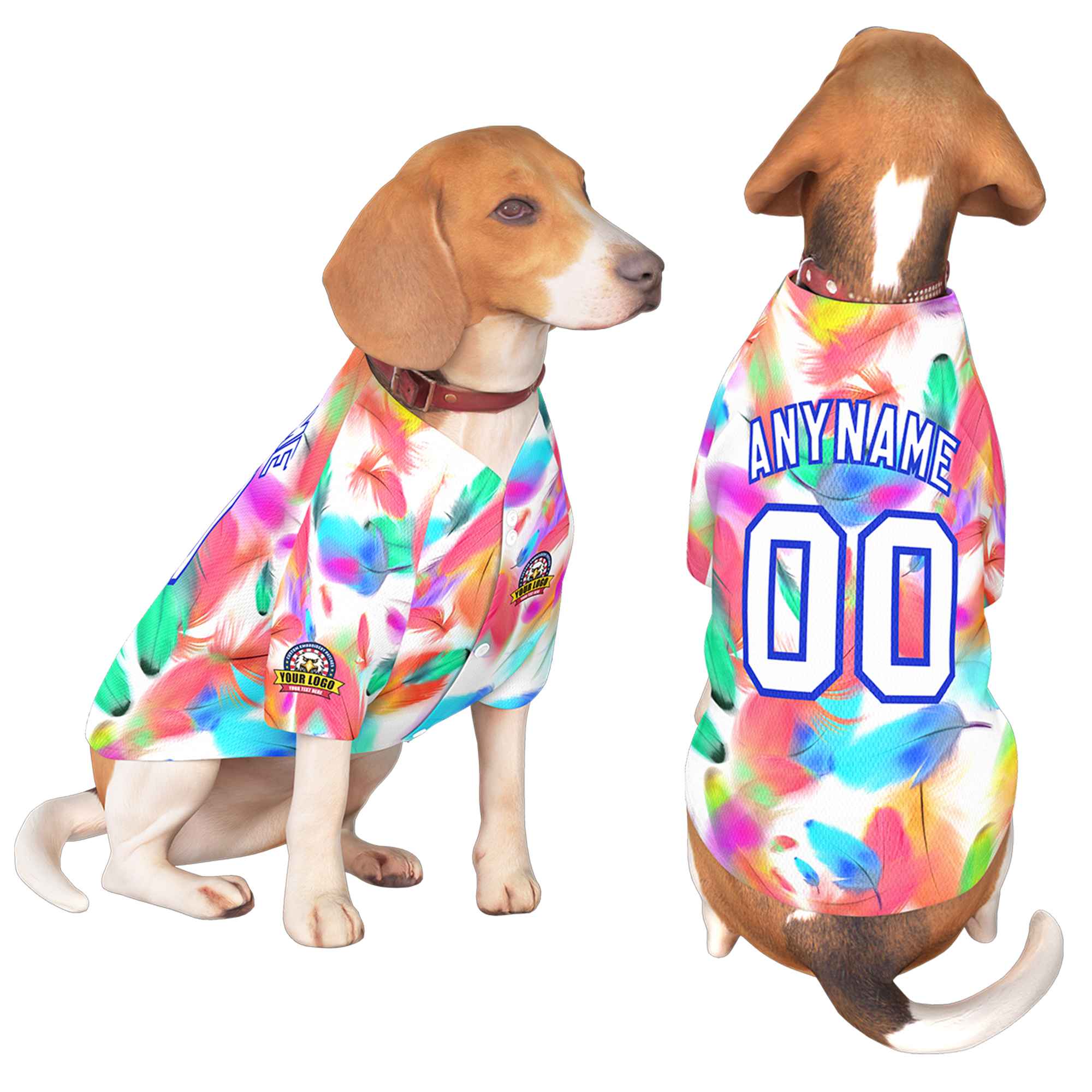 Maillot pour chien à motif de graffiti royal blanc personnalisé