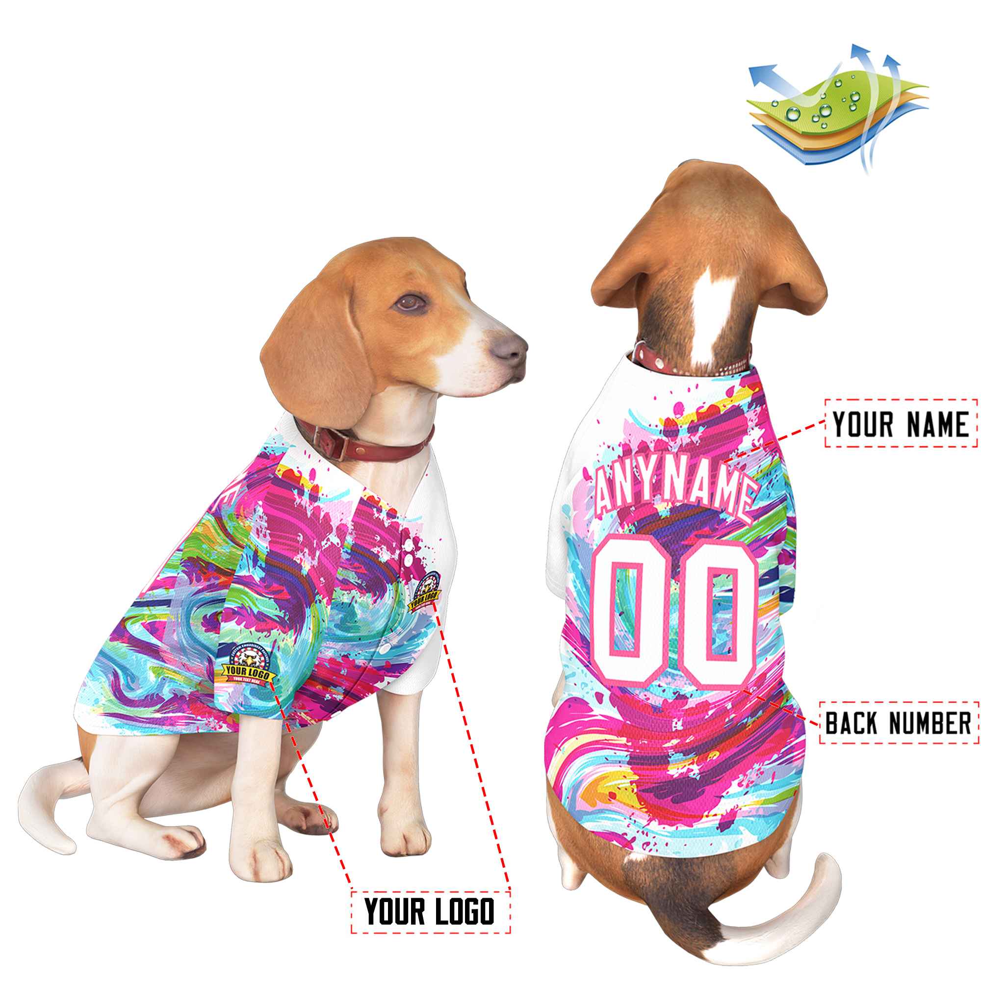 Maillot pour chien à motif graffiti rose blanc personnalisé