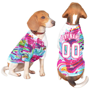 Maillot pour chien à motif graffiti rose blanc personnalisé