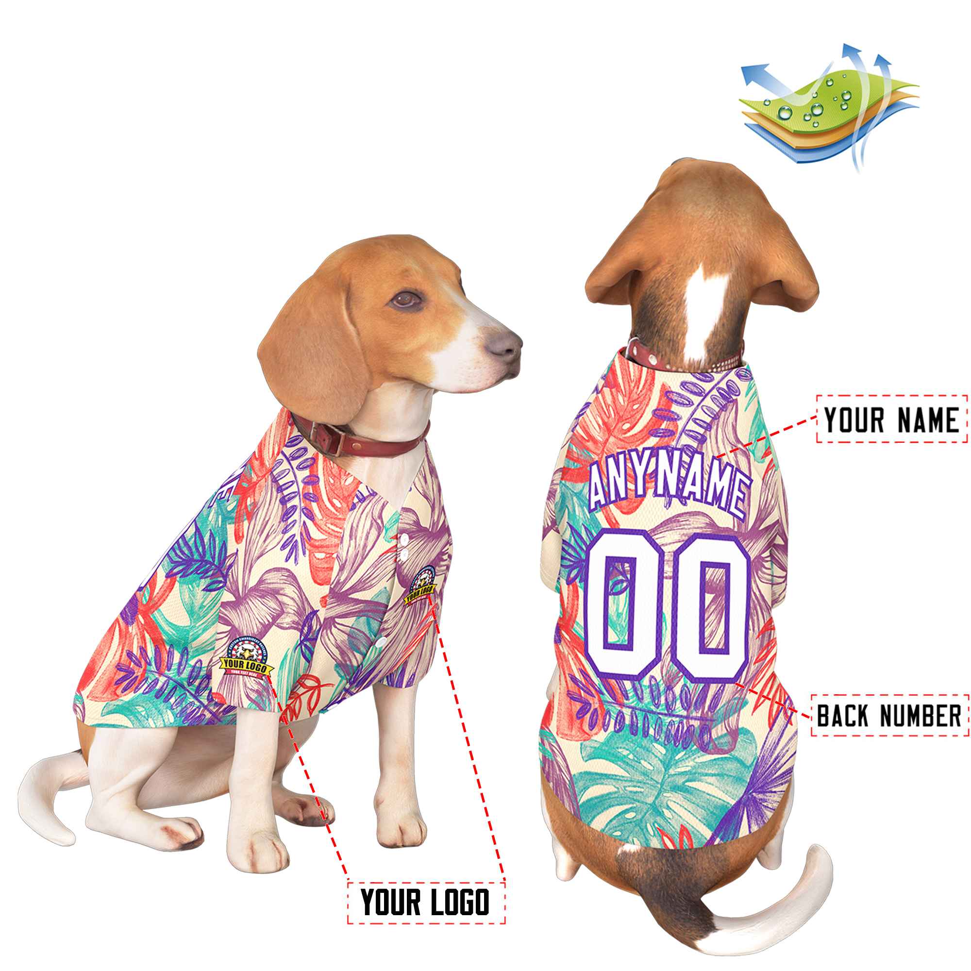 Maillot pour chien à motif graffiti violet blanc personnalisé