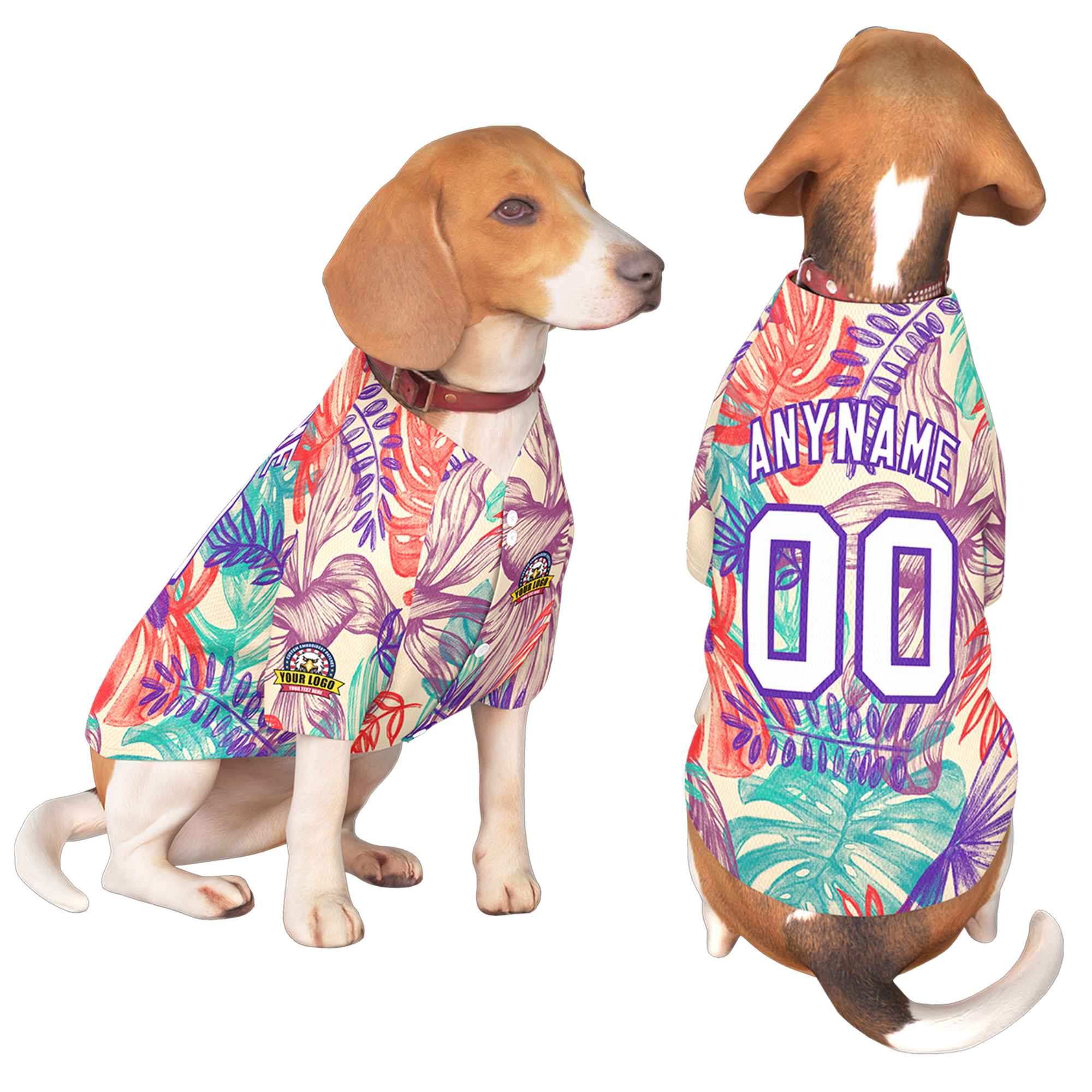 Maillot pour chien à motif graffiti violet blanc personnalisé