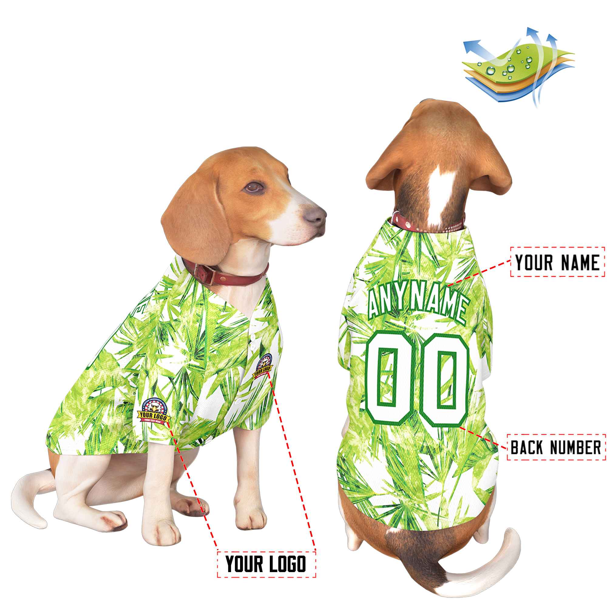 Maillot pour chien à motif graffiti vert Kelly blanc personnalisé