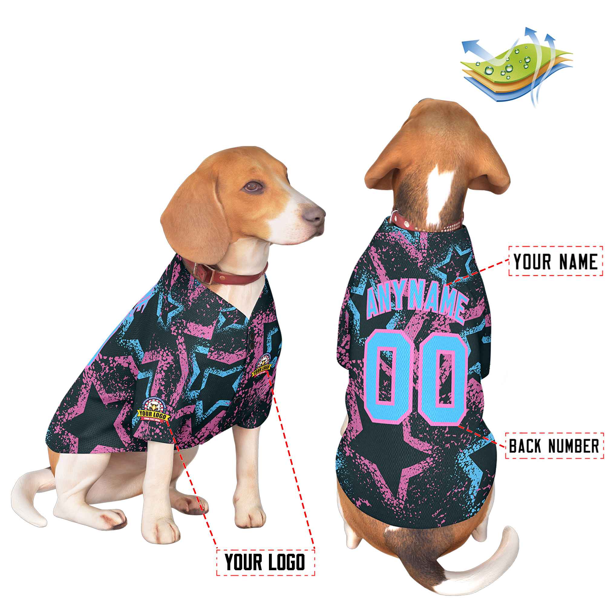 Custom Powder Blue Pink Graffiti Pattern Dog Jersey