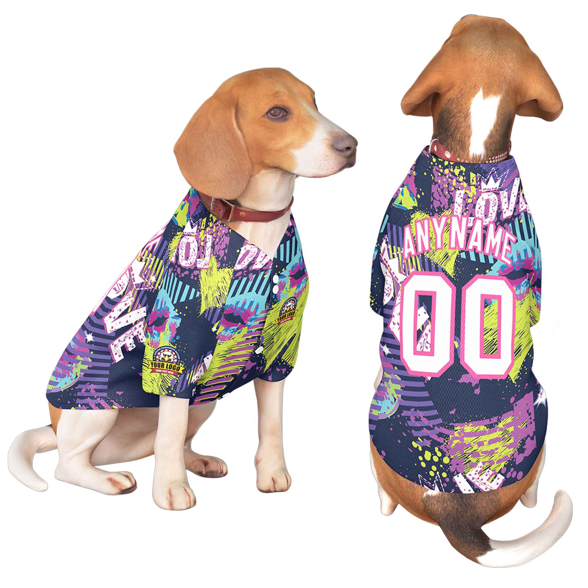 Custom White Pink Graffiti Pattern Dog Jersey