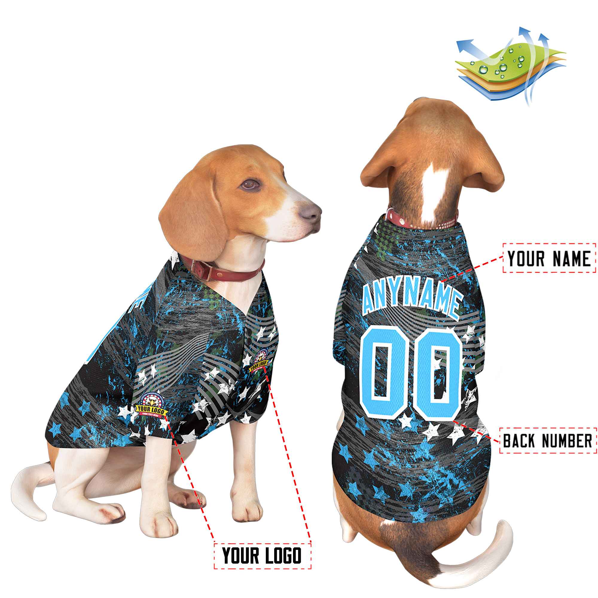 Custom Powder Blue White Graffiti Pattern Dog Jersey