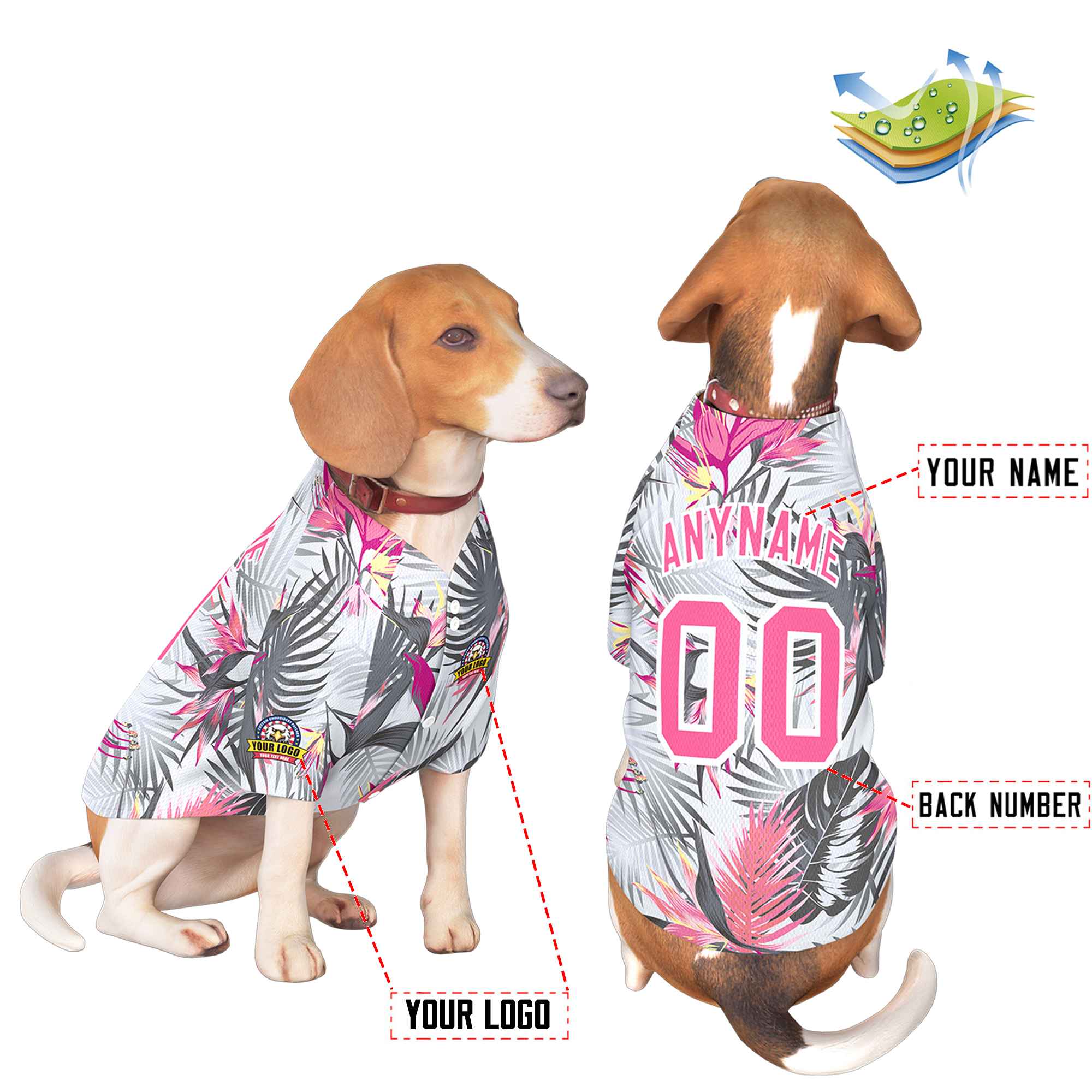 Maillot pour chien à motif graffiti blanc rose personnalisé