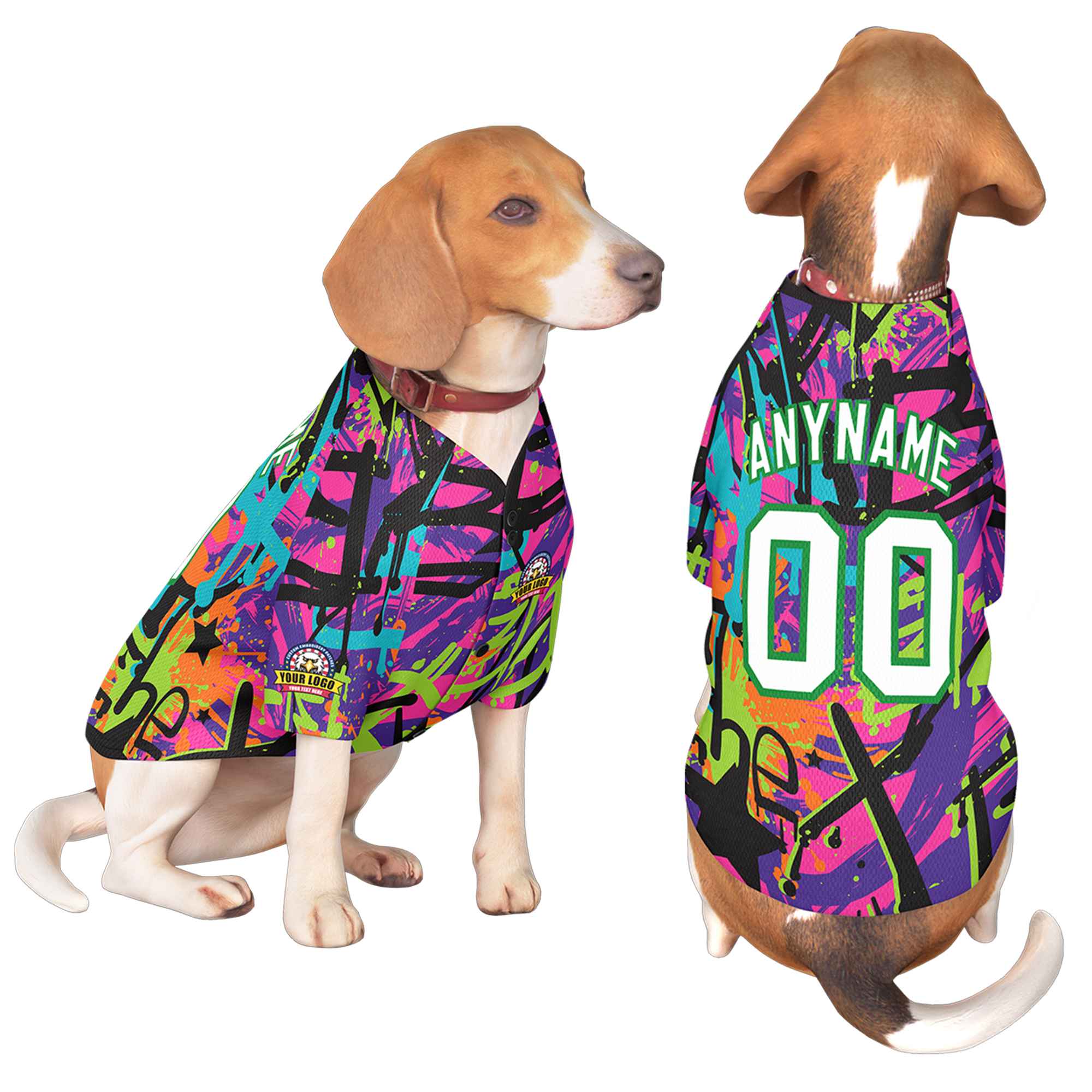 Maillot pour chien à motif graffiti vert Kelly blanc personnalisé