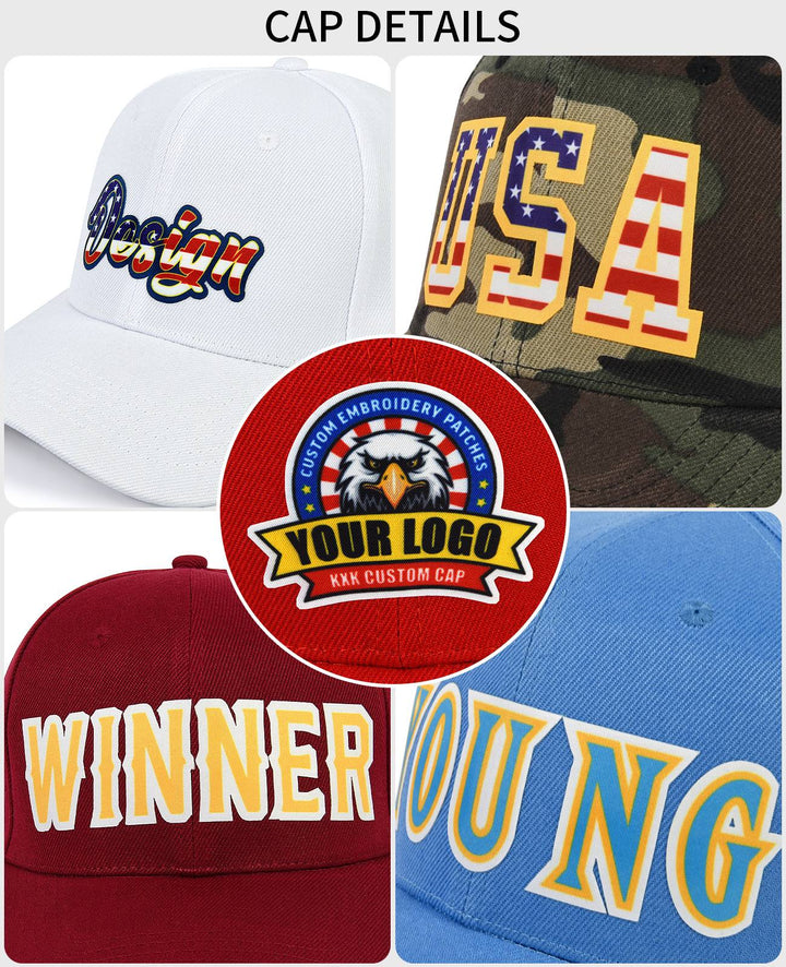 Custom Aqua Vintage USA Flag-Gold Curved Eaves Sport Design Baseball Cap