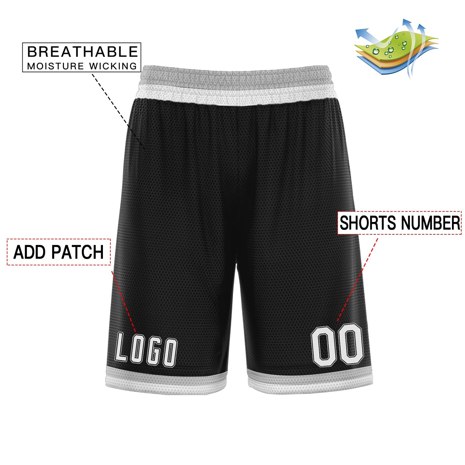 Custom Black White Grey Basketball Shorts