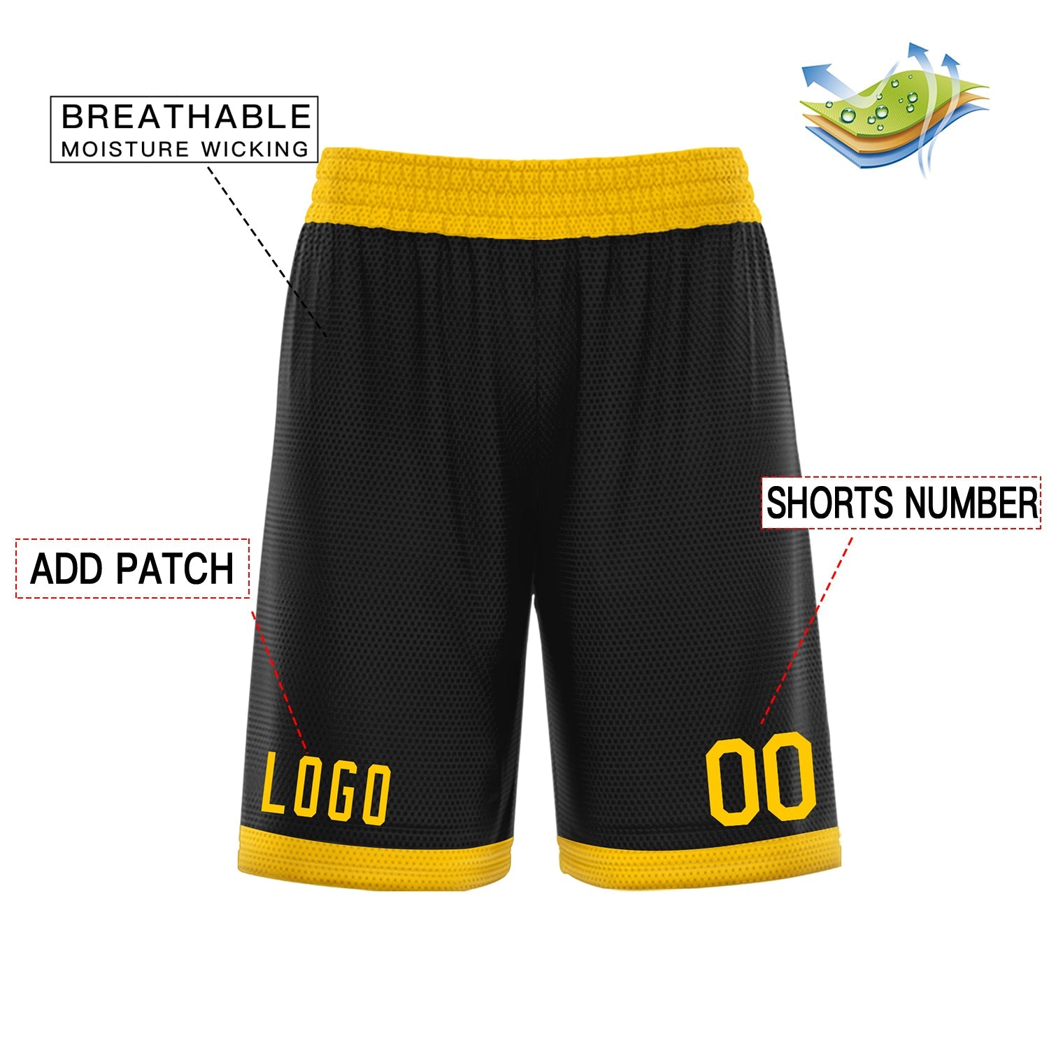 Custom Black Yellow Basketball Shorts