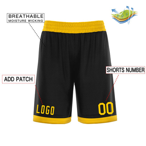 Custom Black Yellow Basketball Shorts