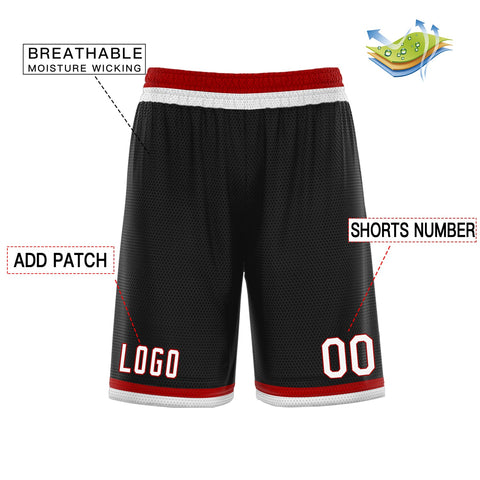 Custom Black White Red Basketball Shorts