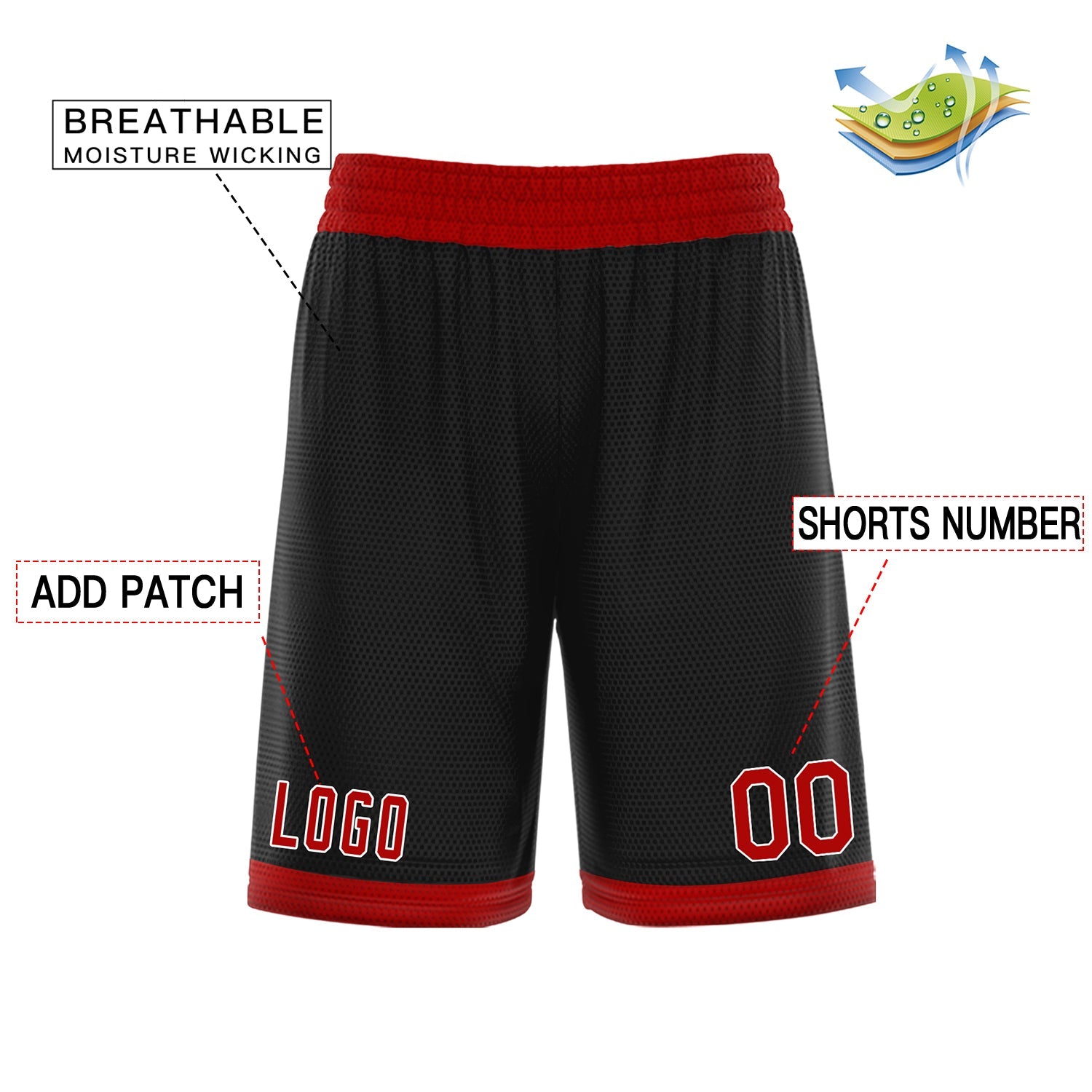 Custom Black Red Basketball Shorts