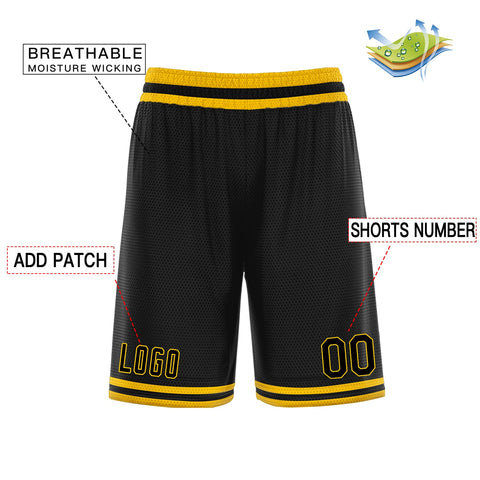 Custom Black Yellow Athletic Basketball Shorts