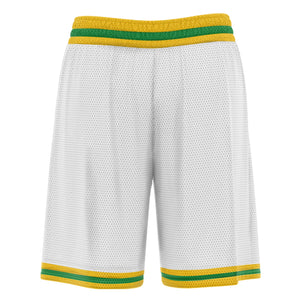 Custom White Yellow Green Basketball Shorts