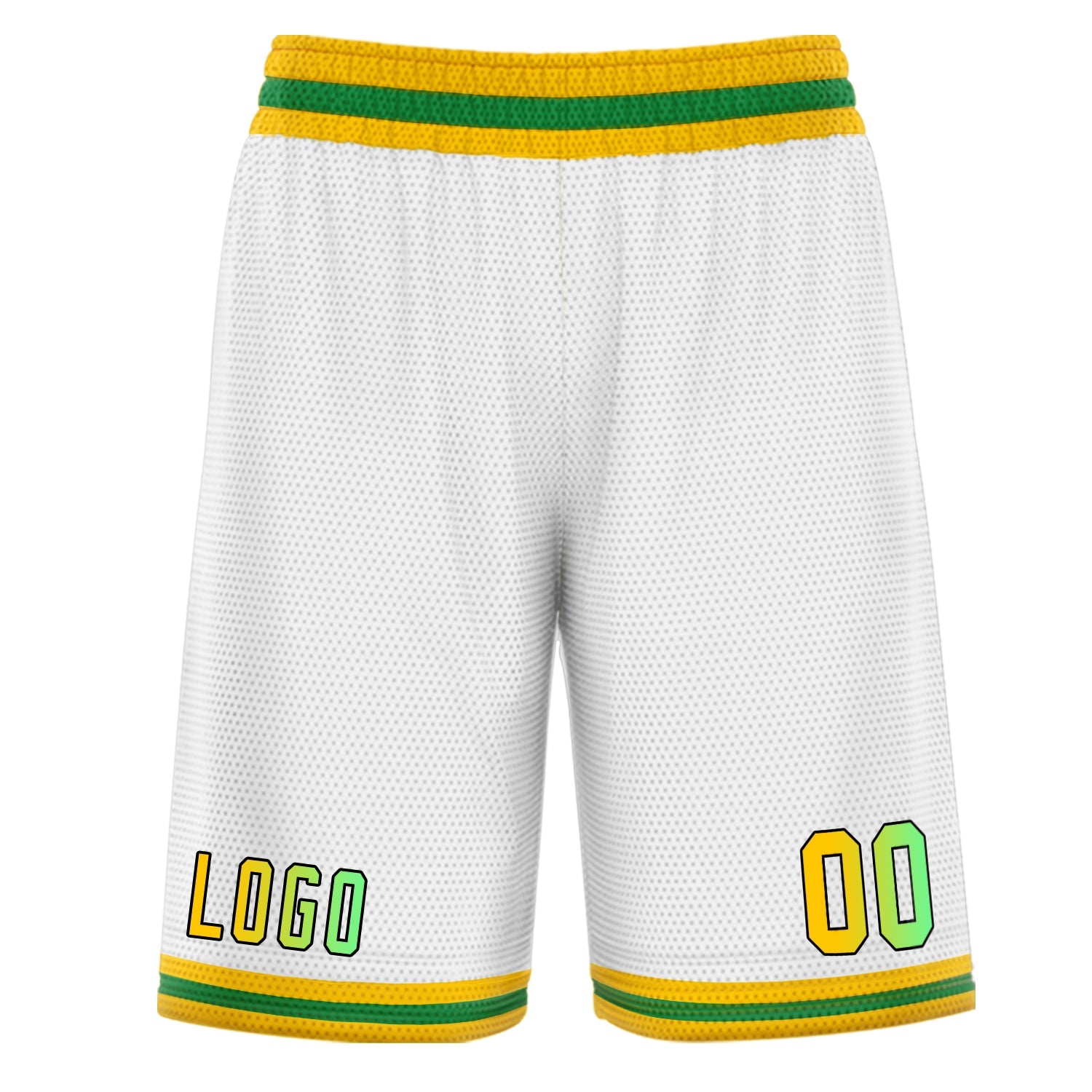 Custom White Yellow Green Basketball Shorts