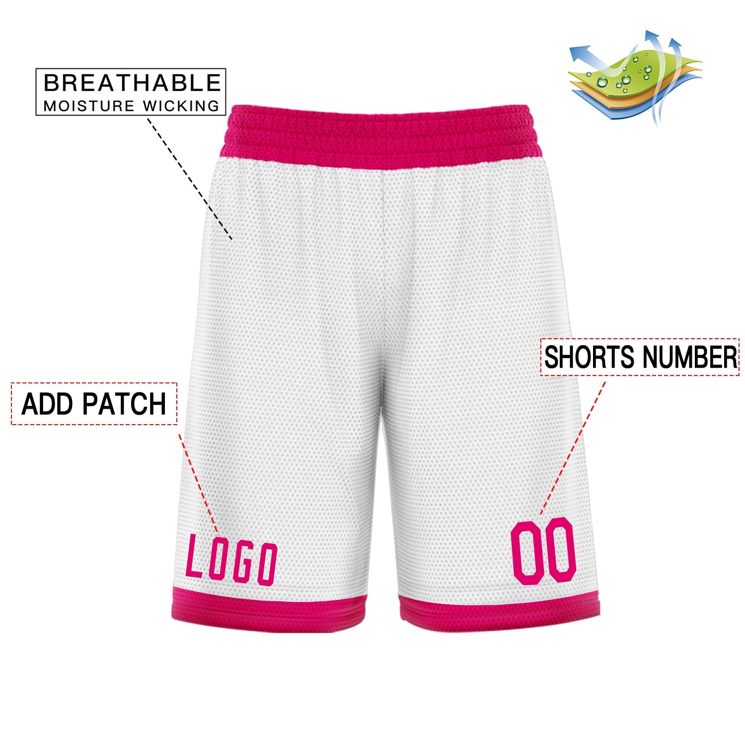 Custom White Pink Basketball Shorts