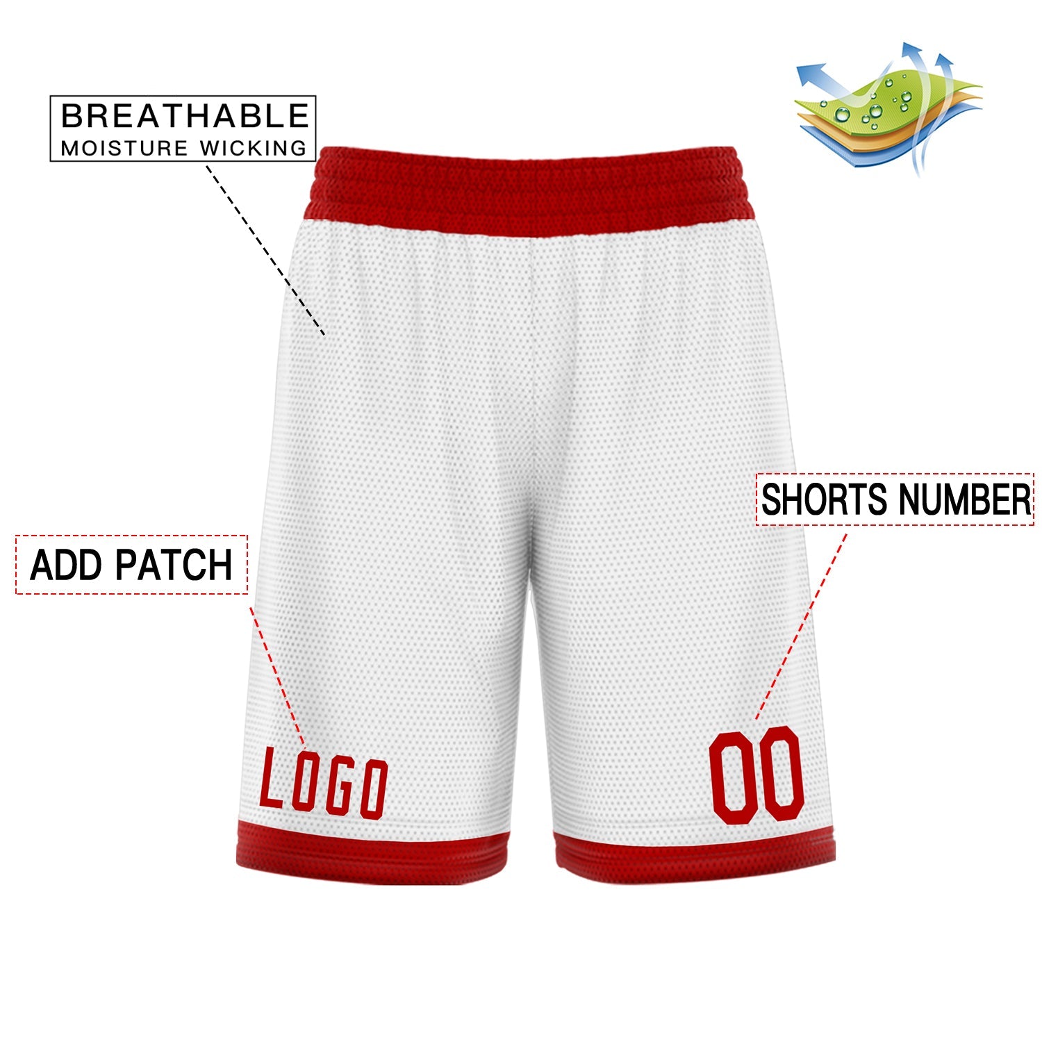 Custom White Red Basketball Shorts