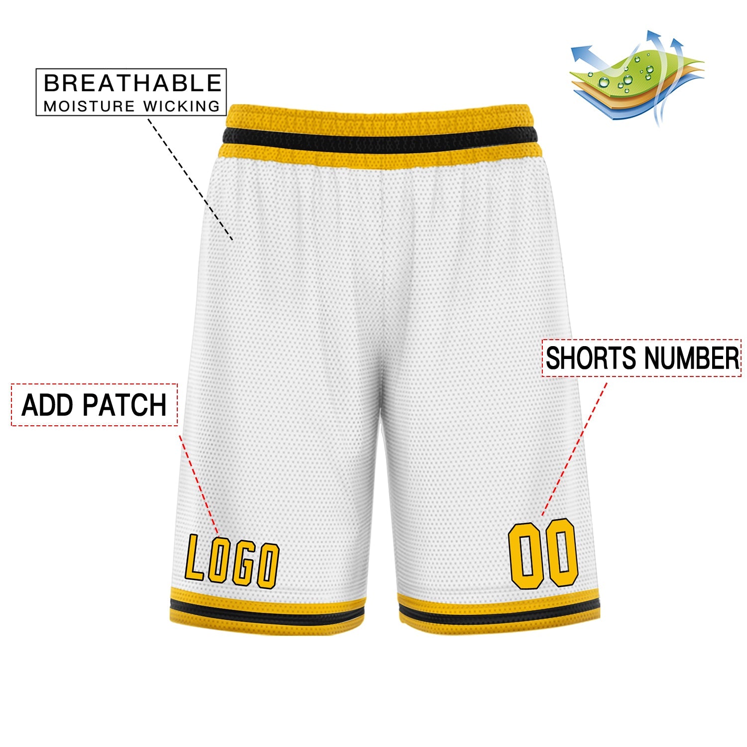 Custom White Yellow Basketball Shorts