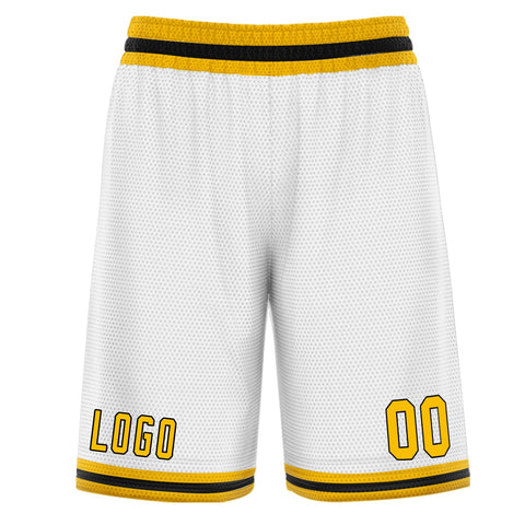 Custom White Yellow Basketball Shorts