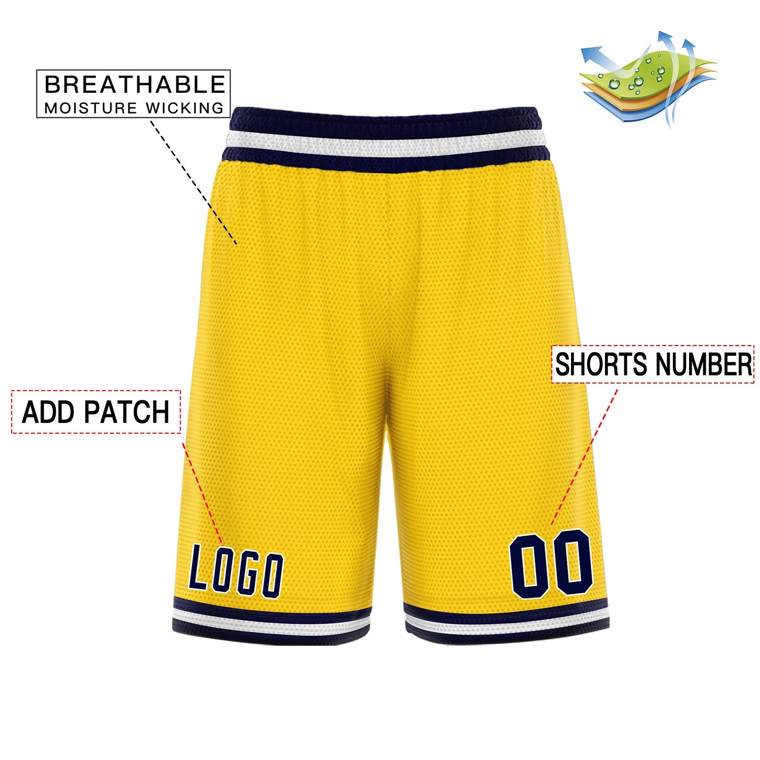 Custom Yellow Black Athletic Basketball Shorts