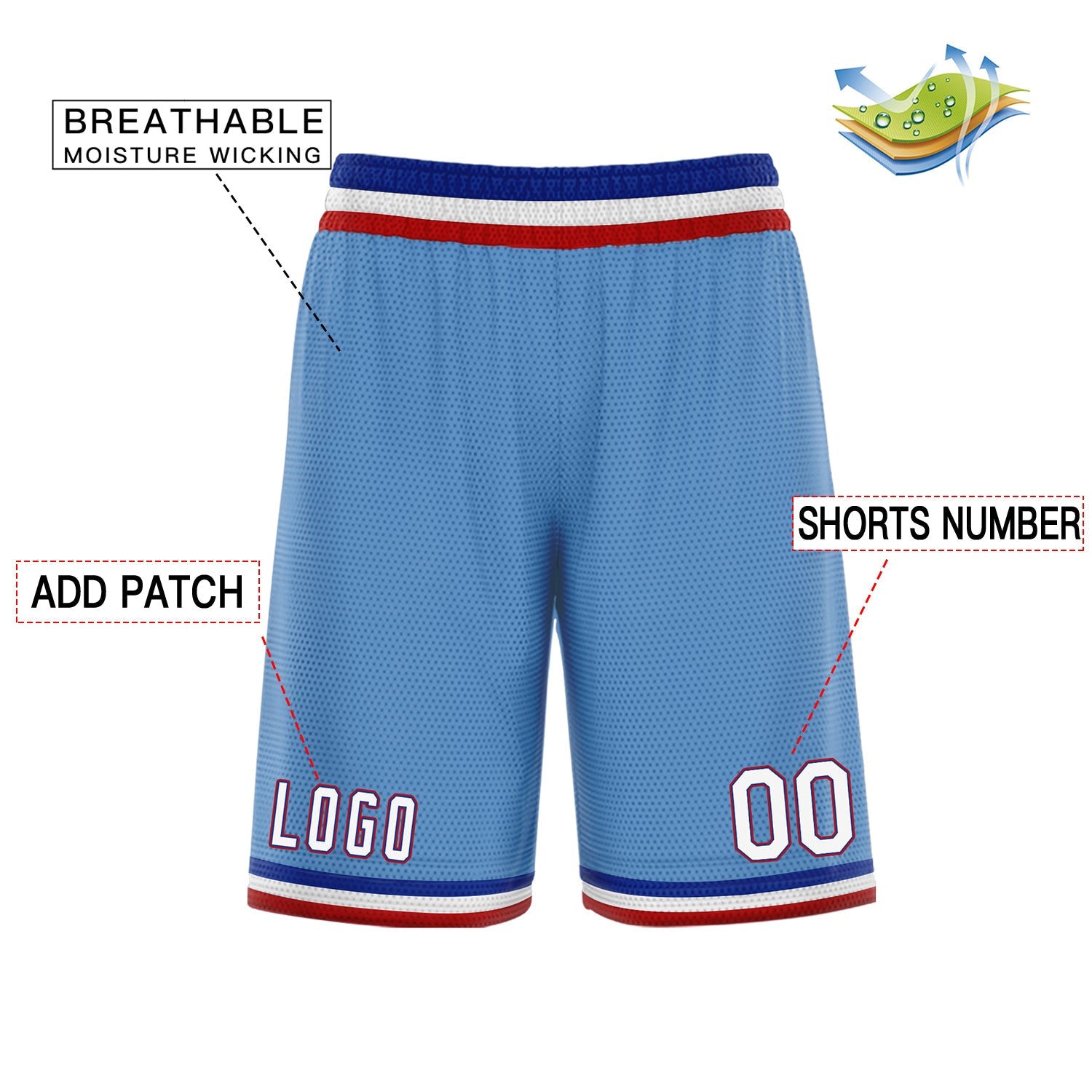 Custom Light Blue White Basketball Shorts