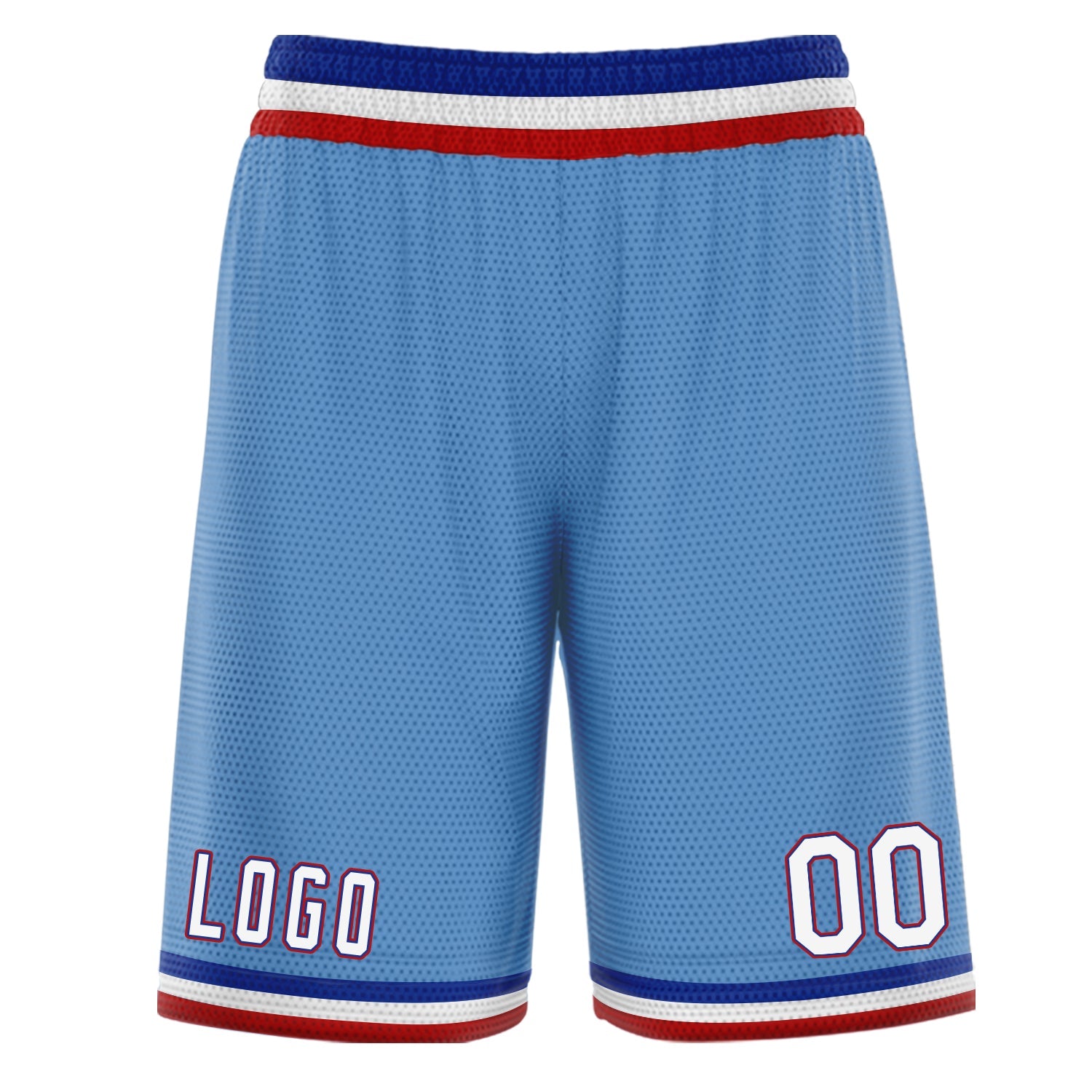 Short de basket-ball blanc bleu clair personnalisé