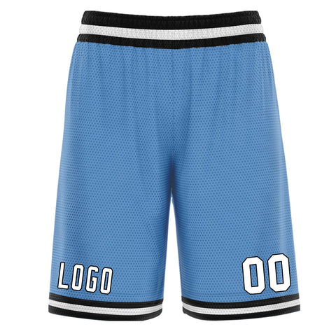 Custom Light Blue White Black Basketball Shorts