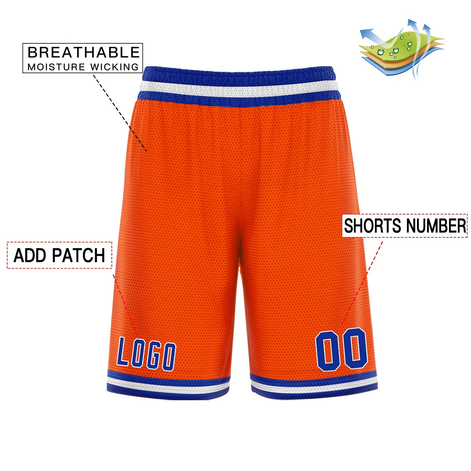 Custom Orange Blue White Basketball Shorts