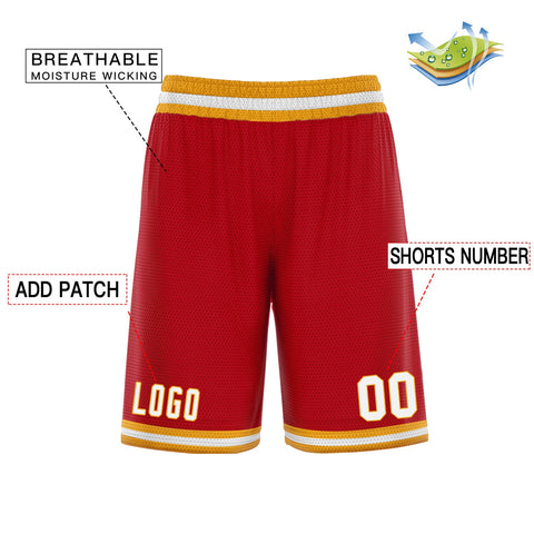 Custom Red Yellow White Basketball Shorts